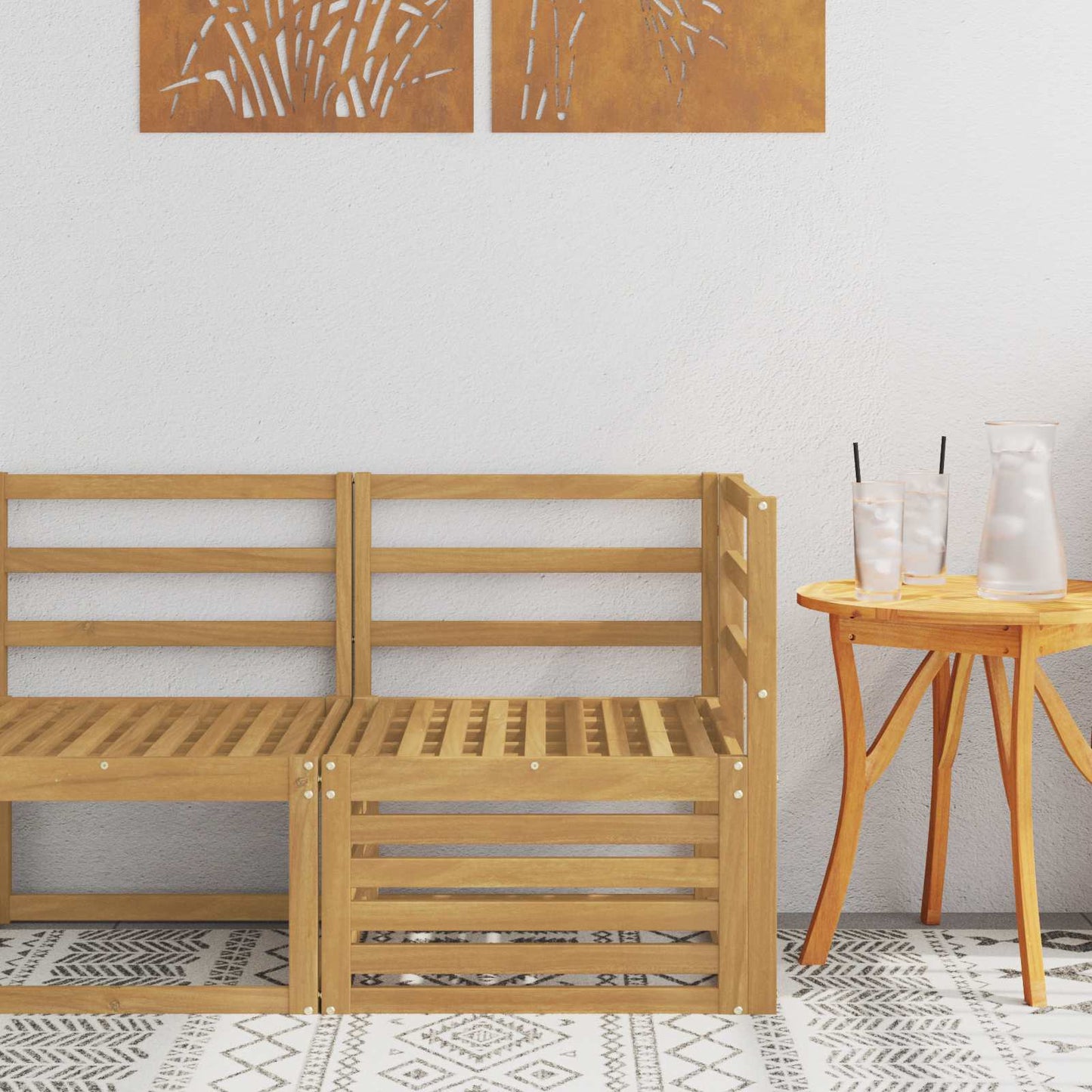 Outdoor Corner Sofa Solid Acacia Wood White 63 x 63 x 73 cm