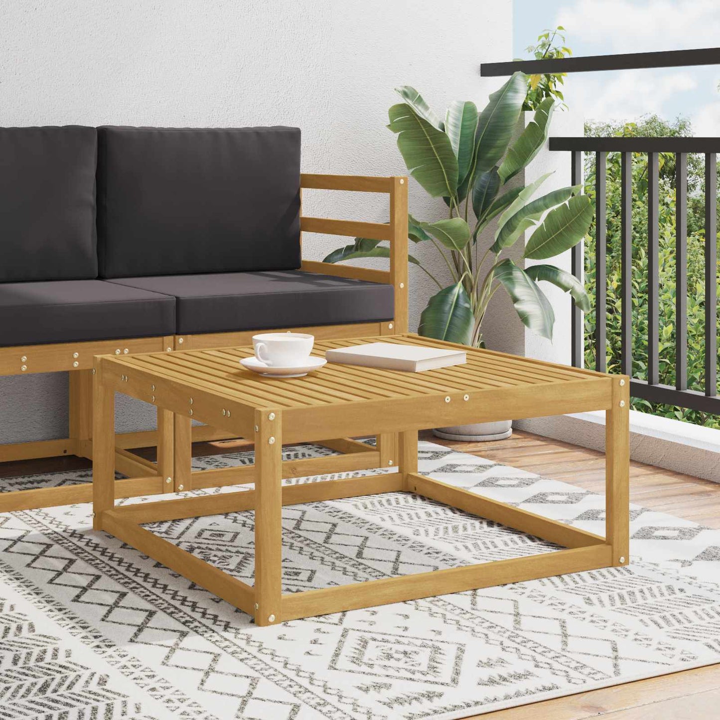 Outdoor Footstool Solid Acacia Wood White 79 x 79 x 37 cm