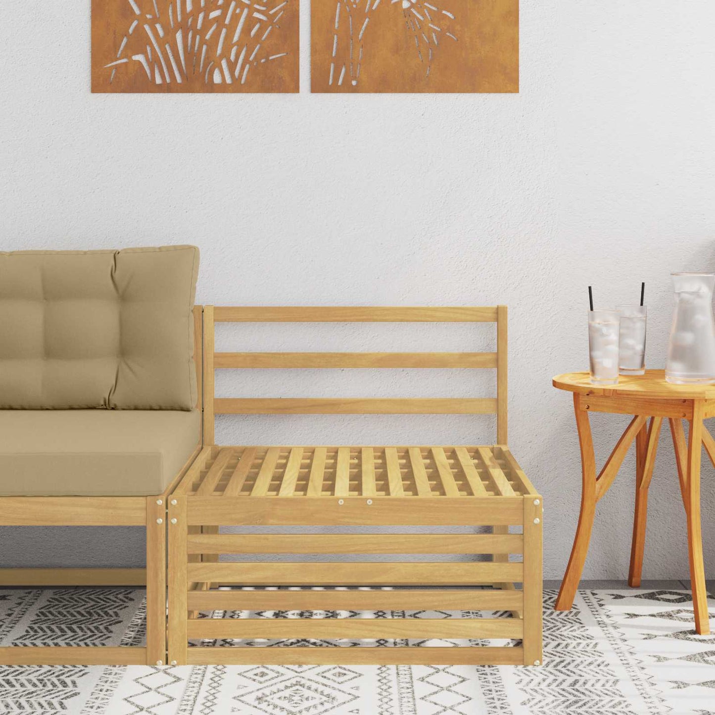Outdoor Middle Sofa Solid Acacia Wood White 83 x 79 x 73 cm