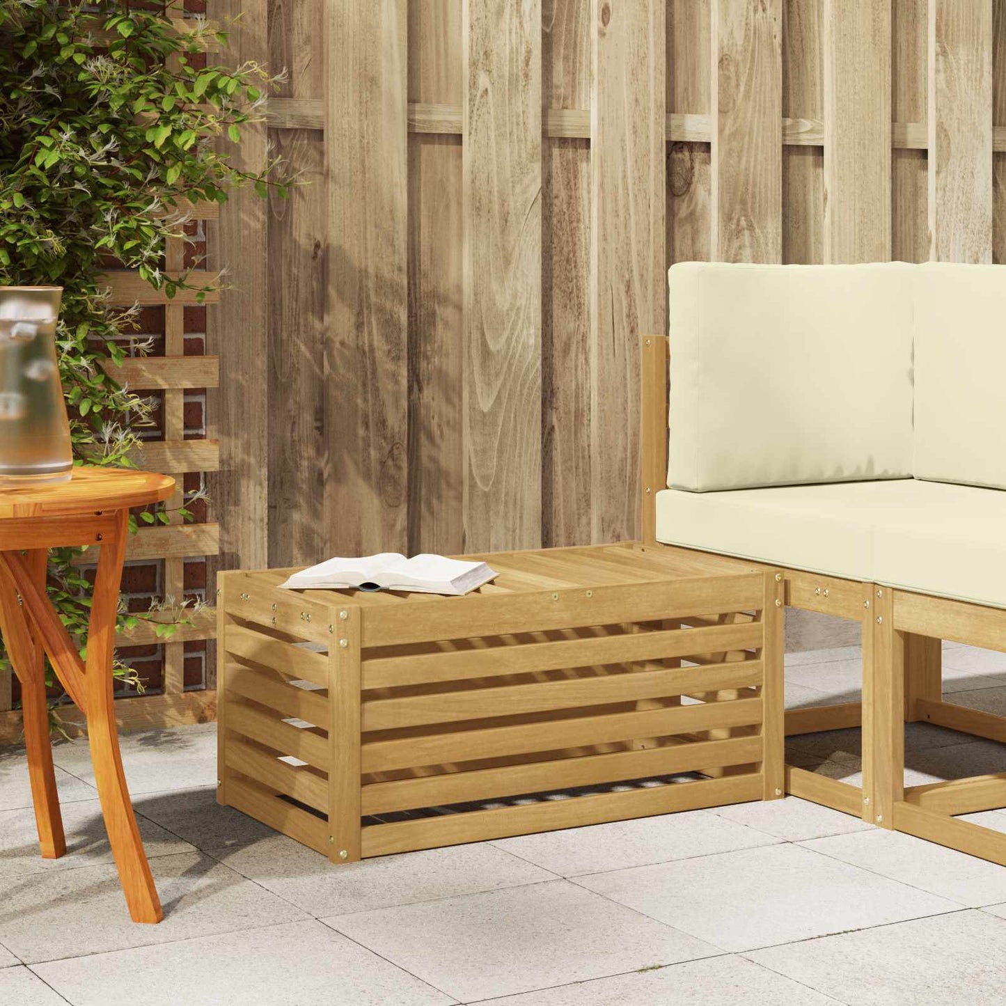Outdoor Stool Bench Solid Acacia Wood White 79 x 43 x 37 cm