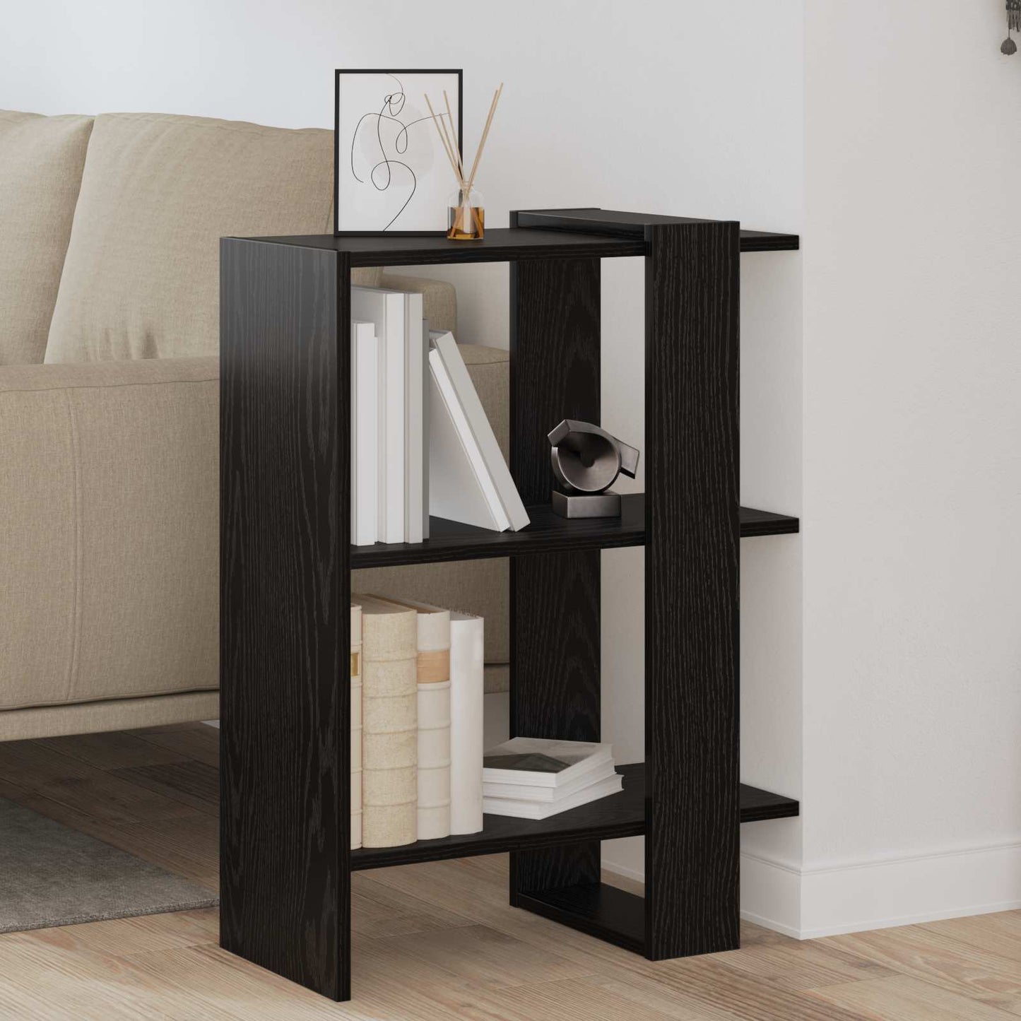 Bookshelf 2-Tier 52 x 25 x 71.5 cm Engineered Wood Black Oak