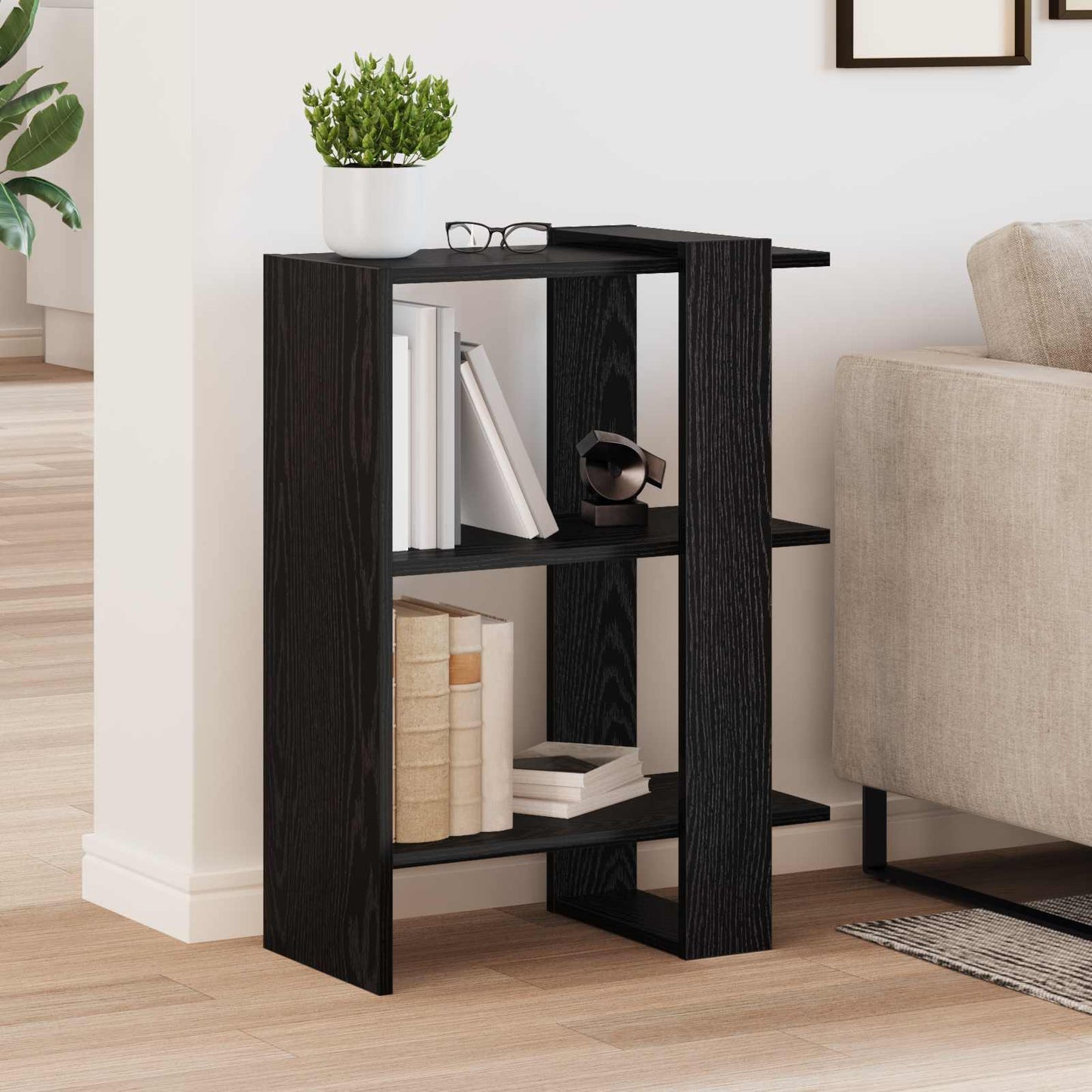Bookshelf 2-Tier 52 x 25 x 71.5 cm Engineered Wood Black Oak