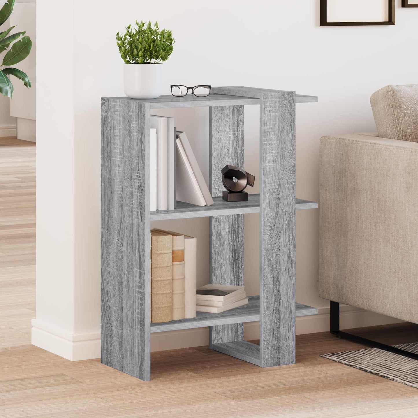 Bookshelf 2-Tier 52 x 25 x 71.5 cm Engineered Wood Grey Sonoma