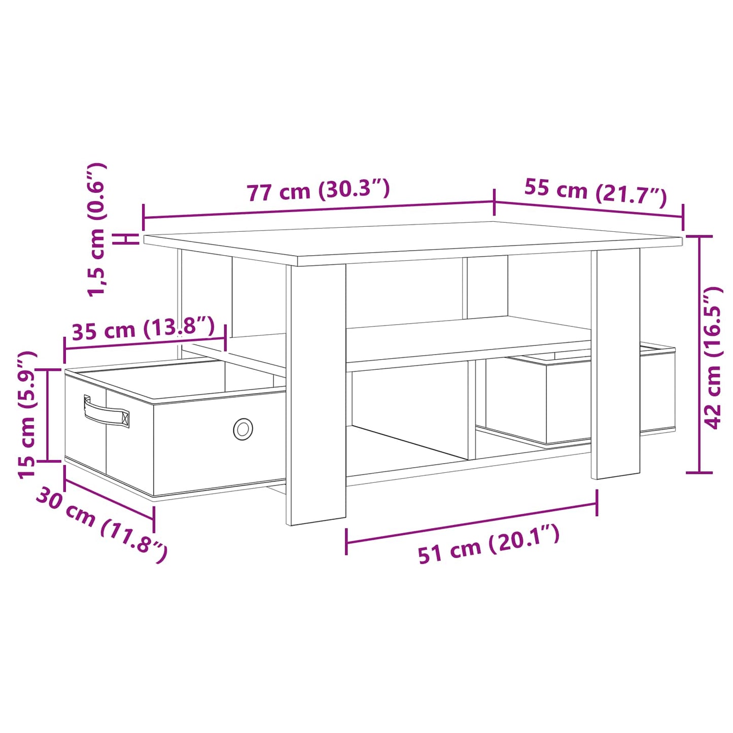Coffee Table Smoked Oak 77 x 55 x 42 cm Engineered Wood