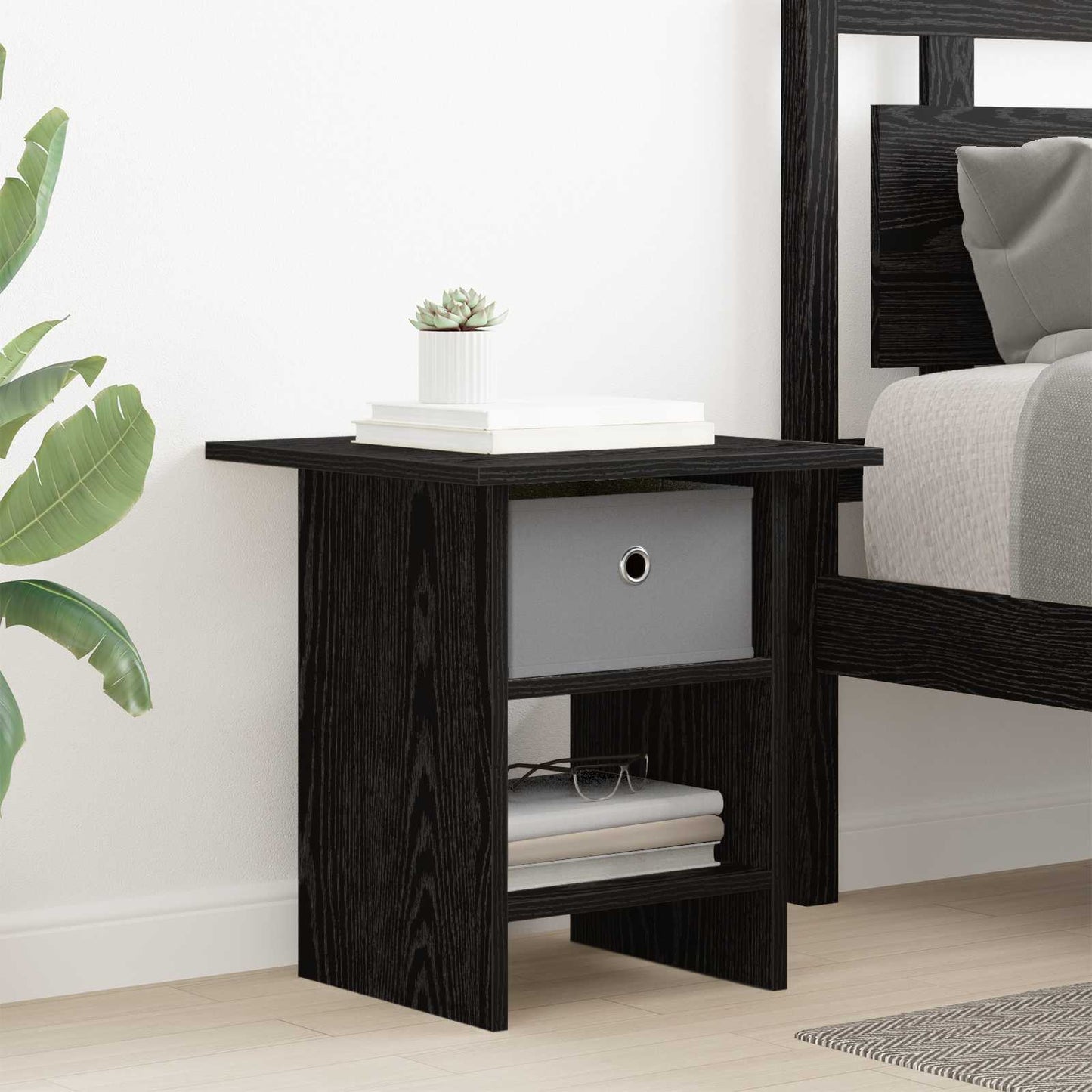 Bedside Table Black Oak 41 x 40 x 45 cm Engineered Wood