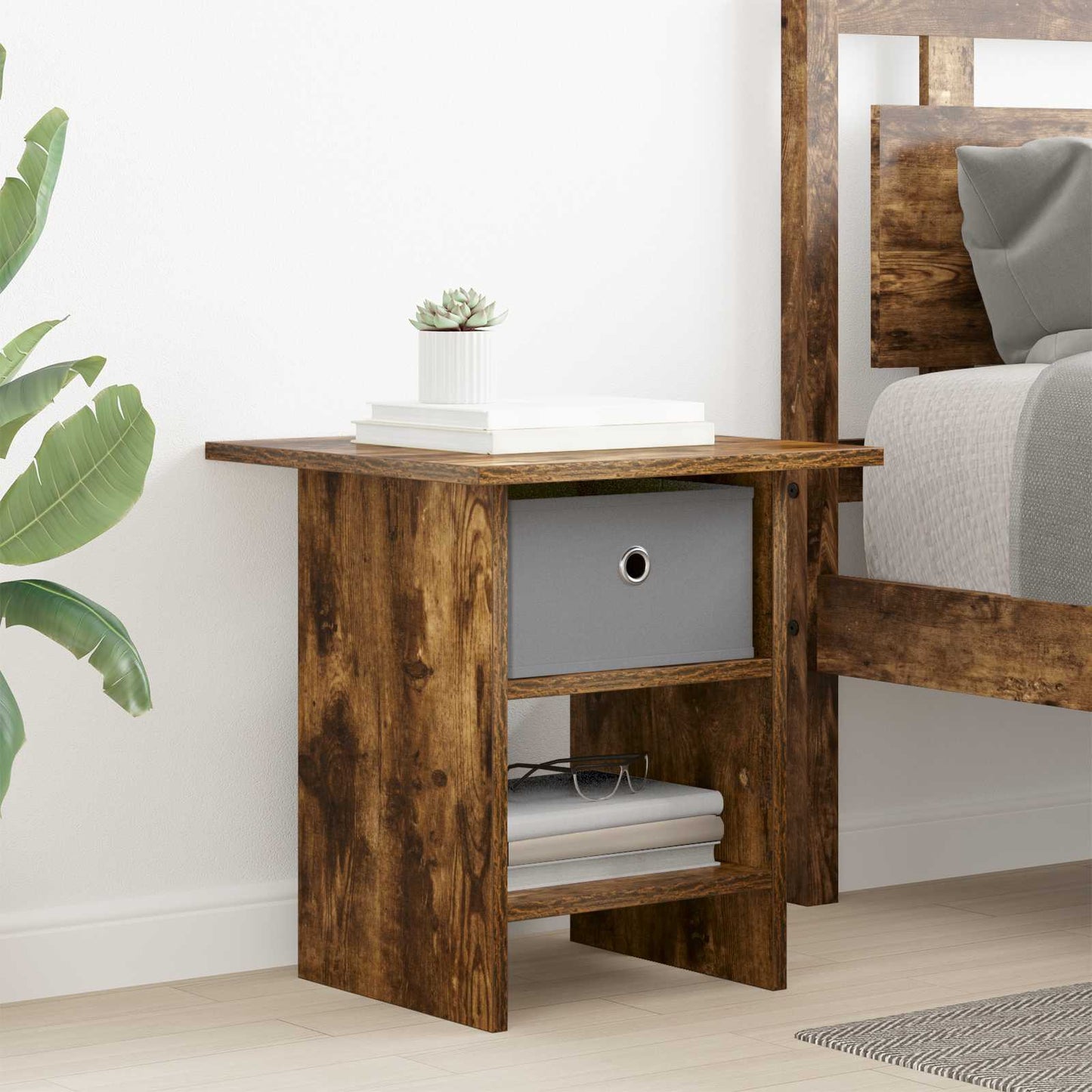 Bedside Table Smoked Oak 41 x 40 x 45 cm Engineered Wood