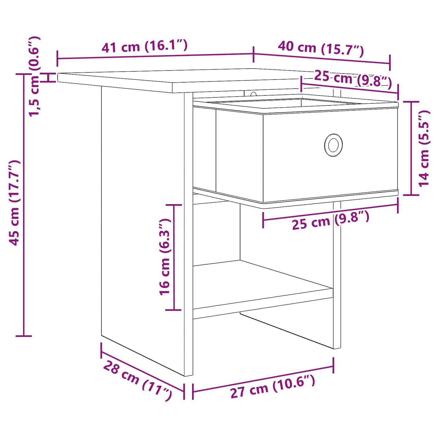 Bedside Table Smoked Oak 41 x 40 x 45 cm Engineered Wood