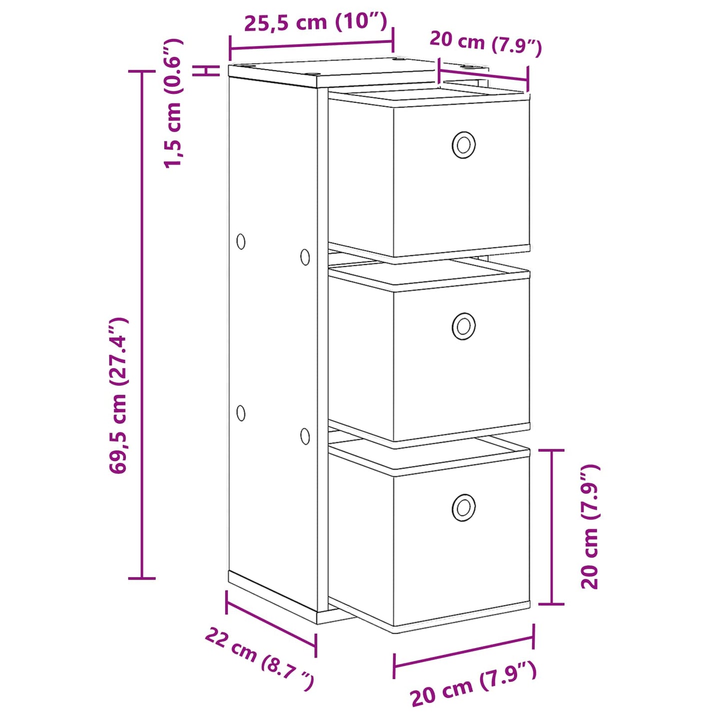 Sideboard with Drawer Concrete Grey 25.5 x 22 x 69.5 cm