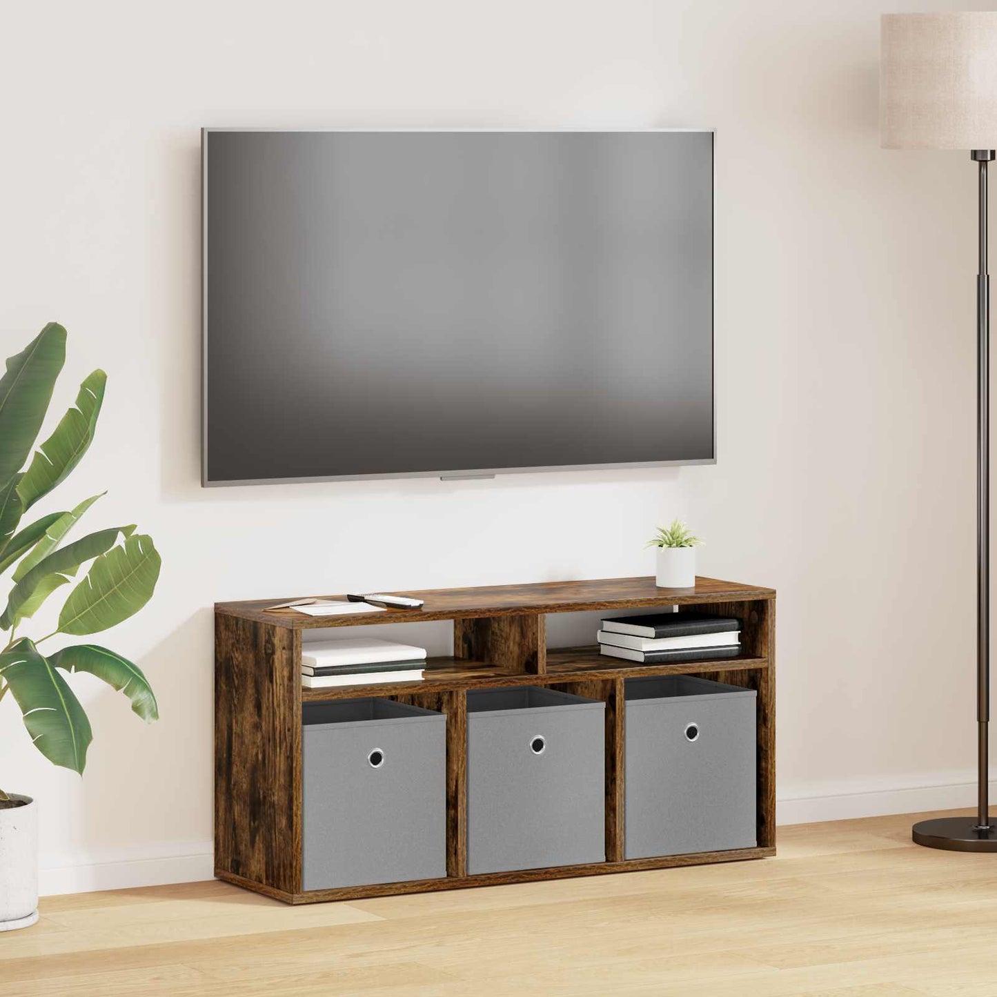Lowboard with Drawer Smoked Oak 87 x 27.5 x 43 cm