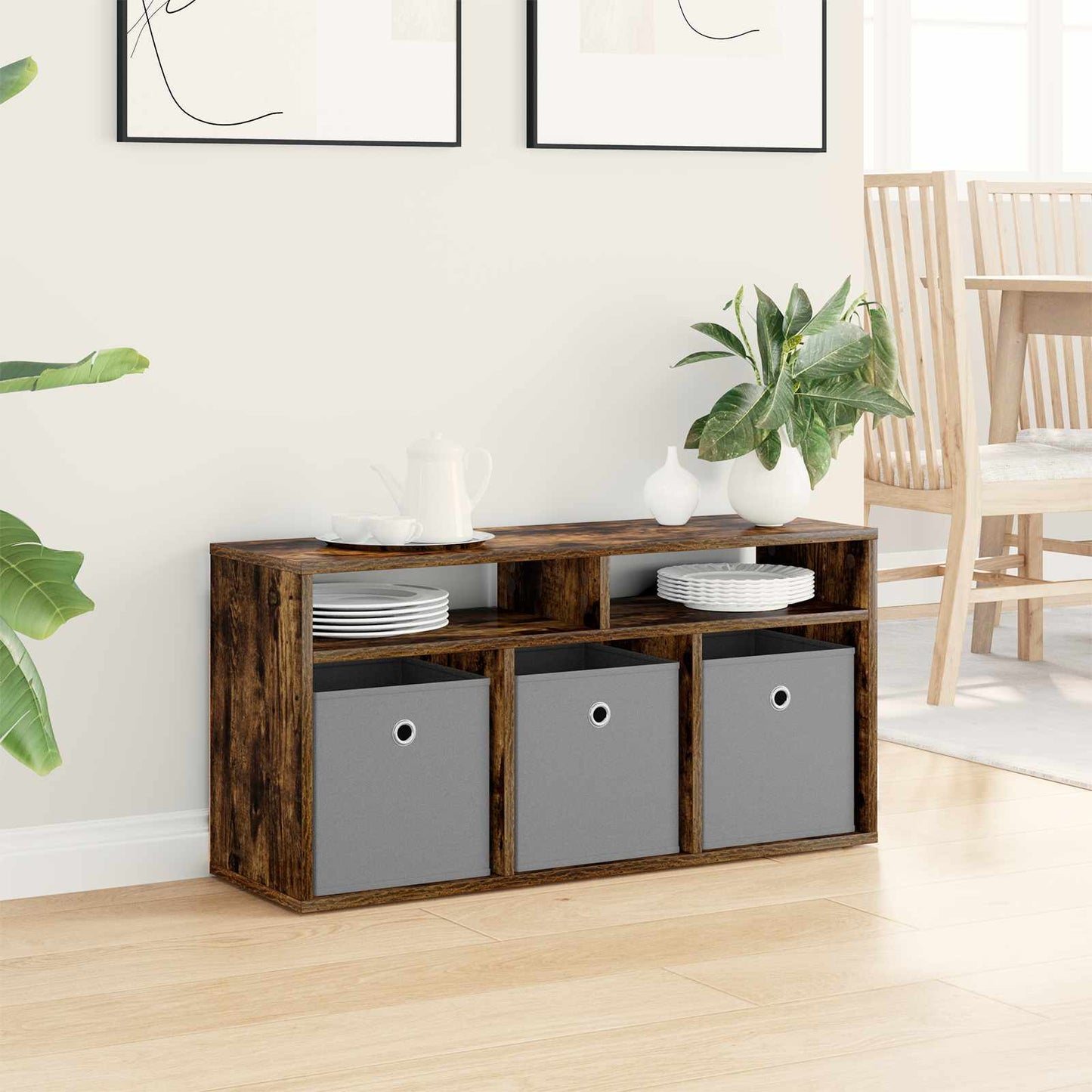 Lowboard with Drawer Smoked Oak 87 x 27.5 x 43 cm
