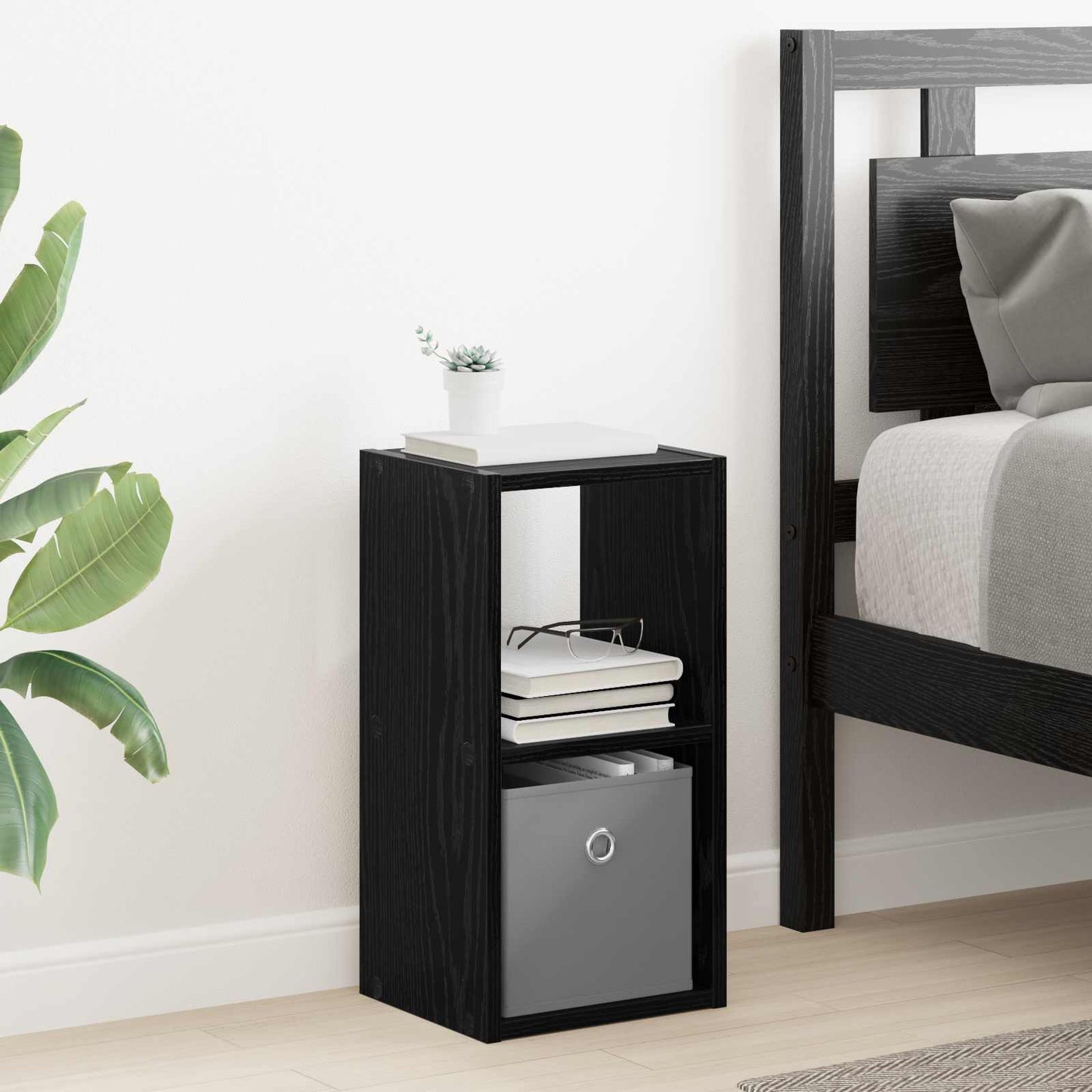 Bedside Table Black Oak 25.5 x 22 x 49.5 cm Engineered Wood