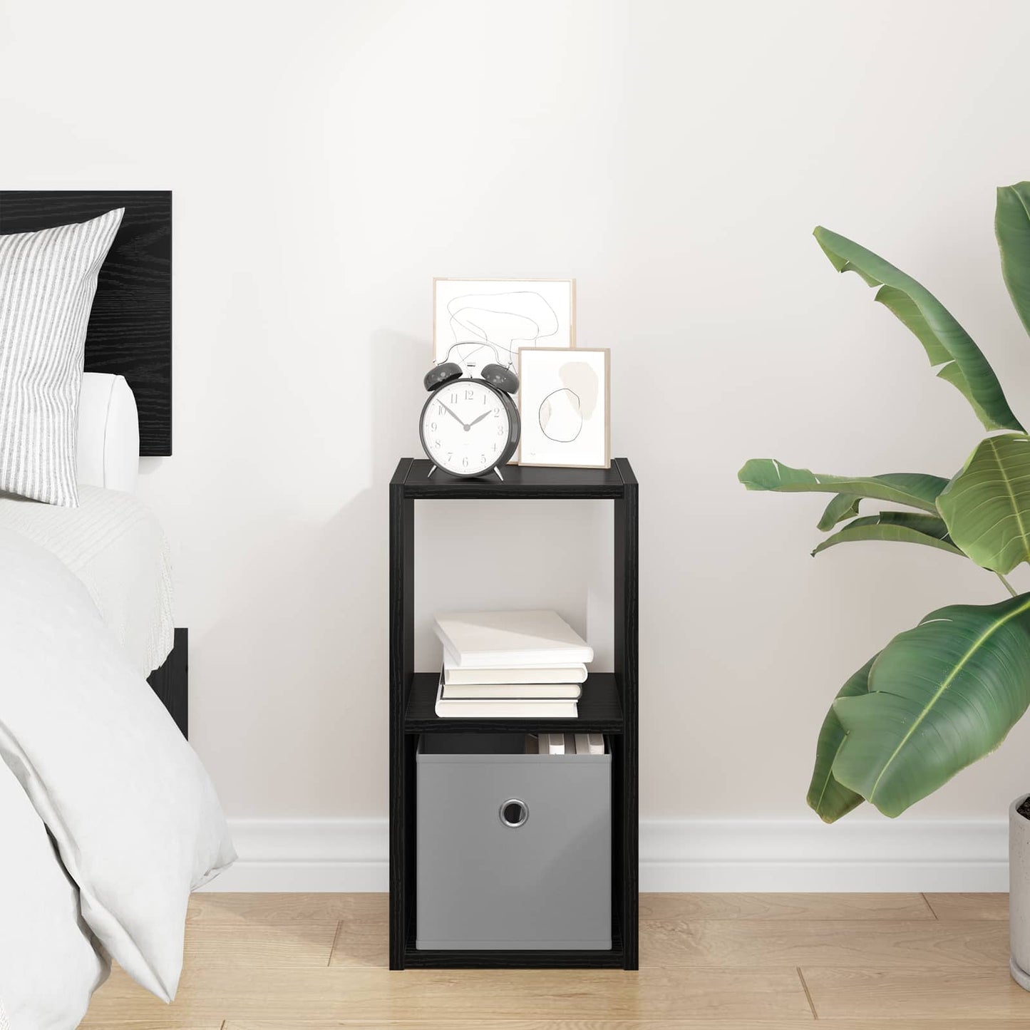 Bedside Table Black Oak 25.5 x 22 x 49.5 cm Engineered Wood