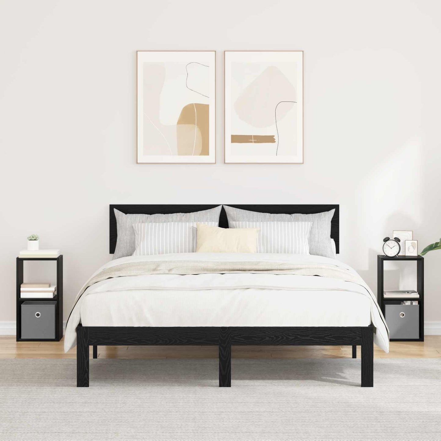 Bedside Table with Drawer 2 pcs Black Oak 25.5 x 22 x 49.5 cm