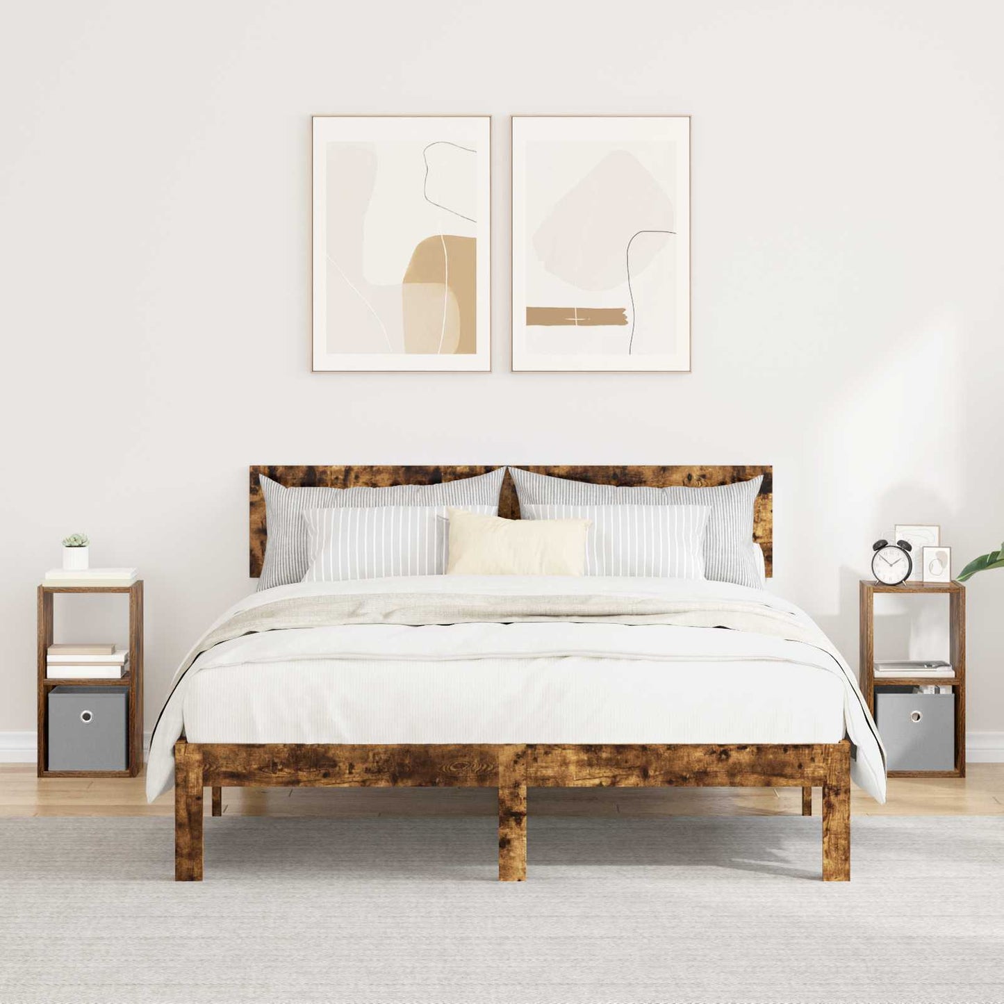 Bedside Table with Drawer 2 pcs Smoked Oak 25.5 x 22 x 49.5 cm