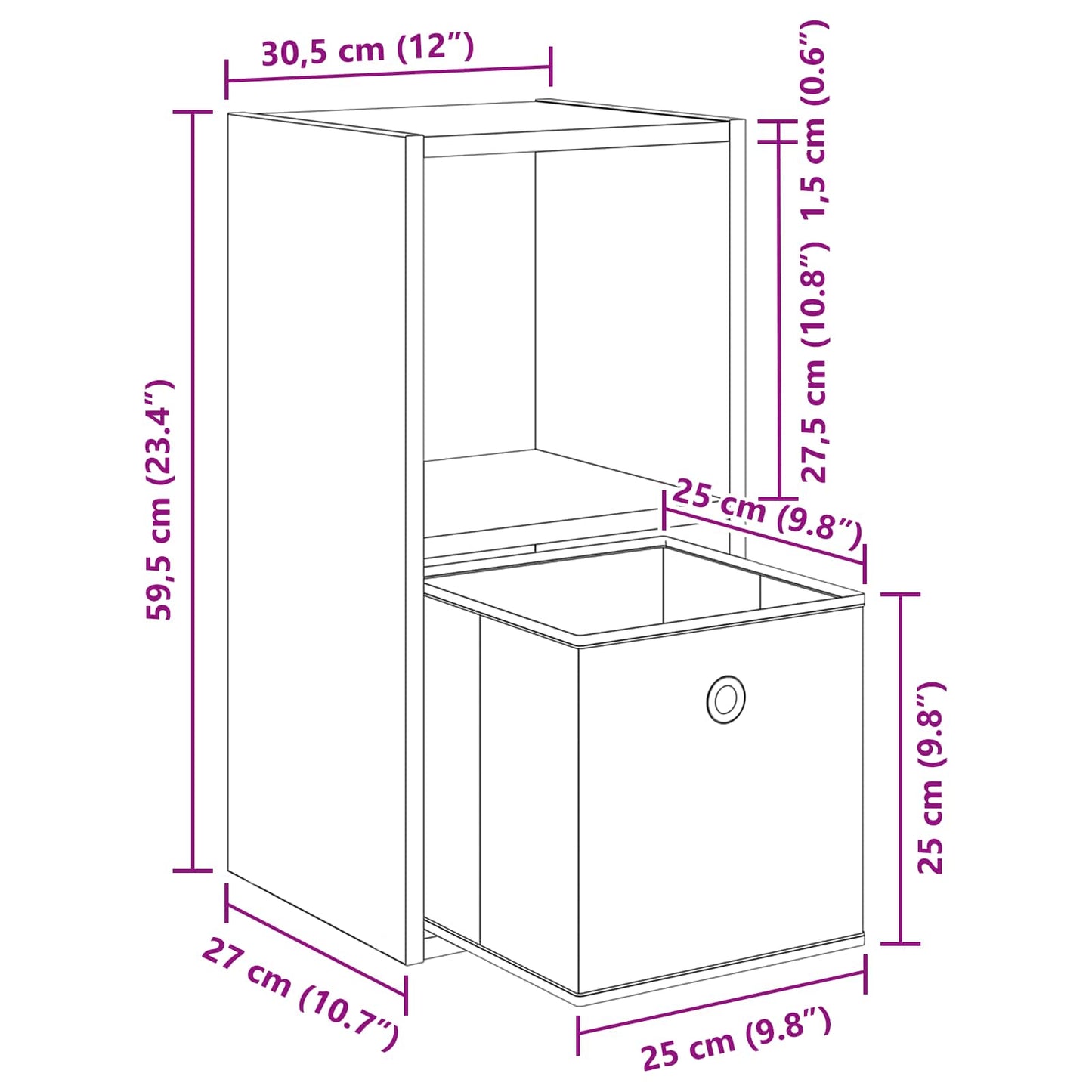 Bedside Table Concrete Grey 30.5 x 27 x 59.5 cm Engineered Wood