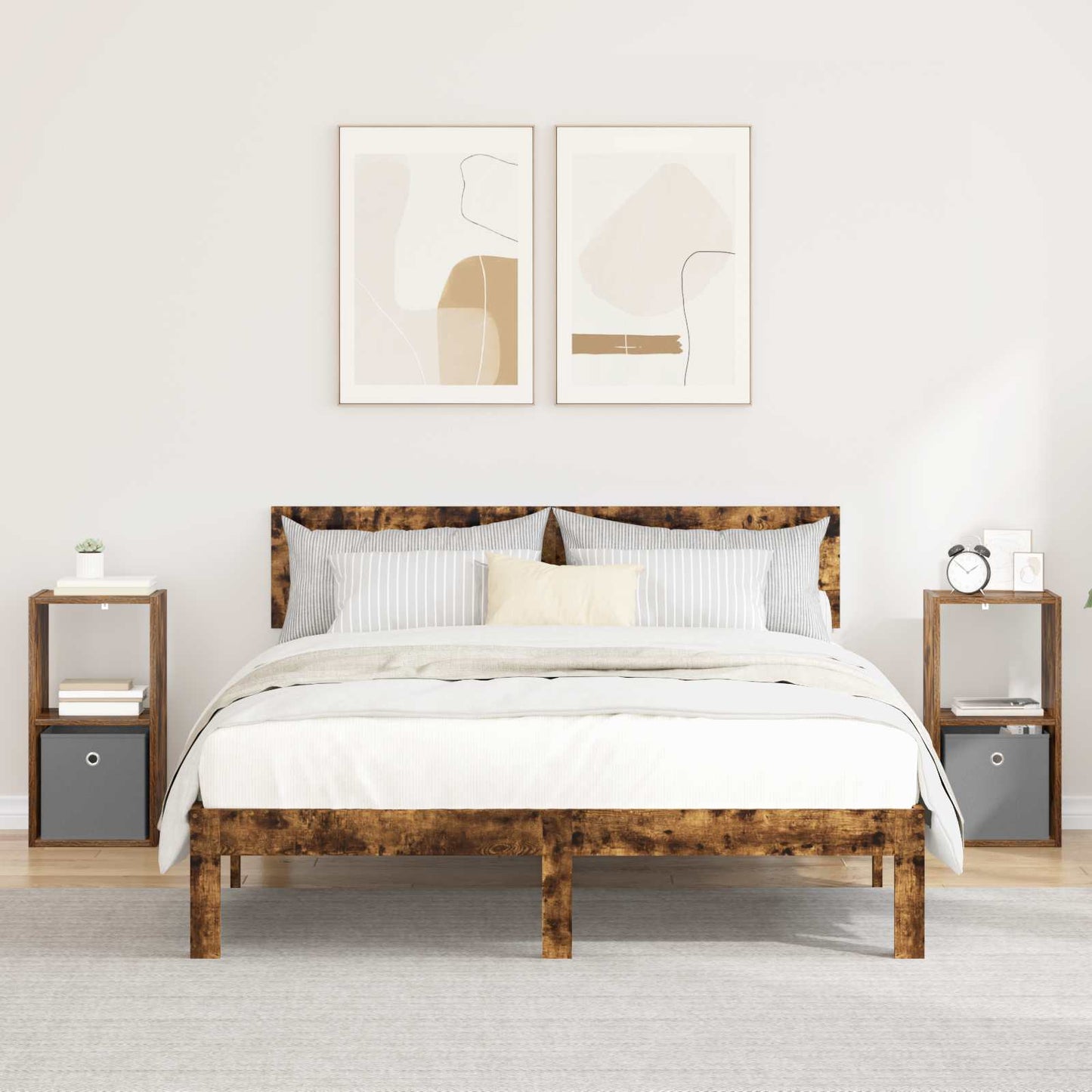 Bedside Table with Drawer 2 pcs Smoked Oak 30.5 x 27 x 59.5 cm