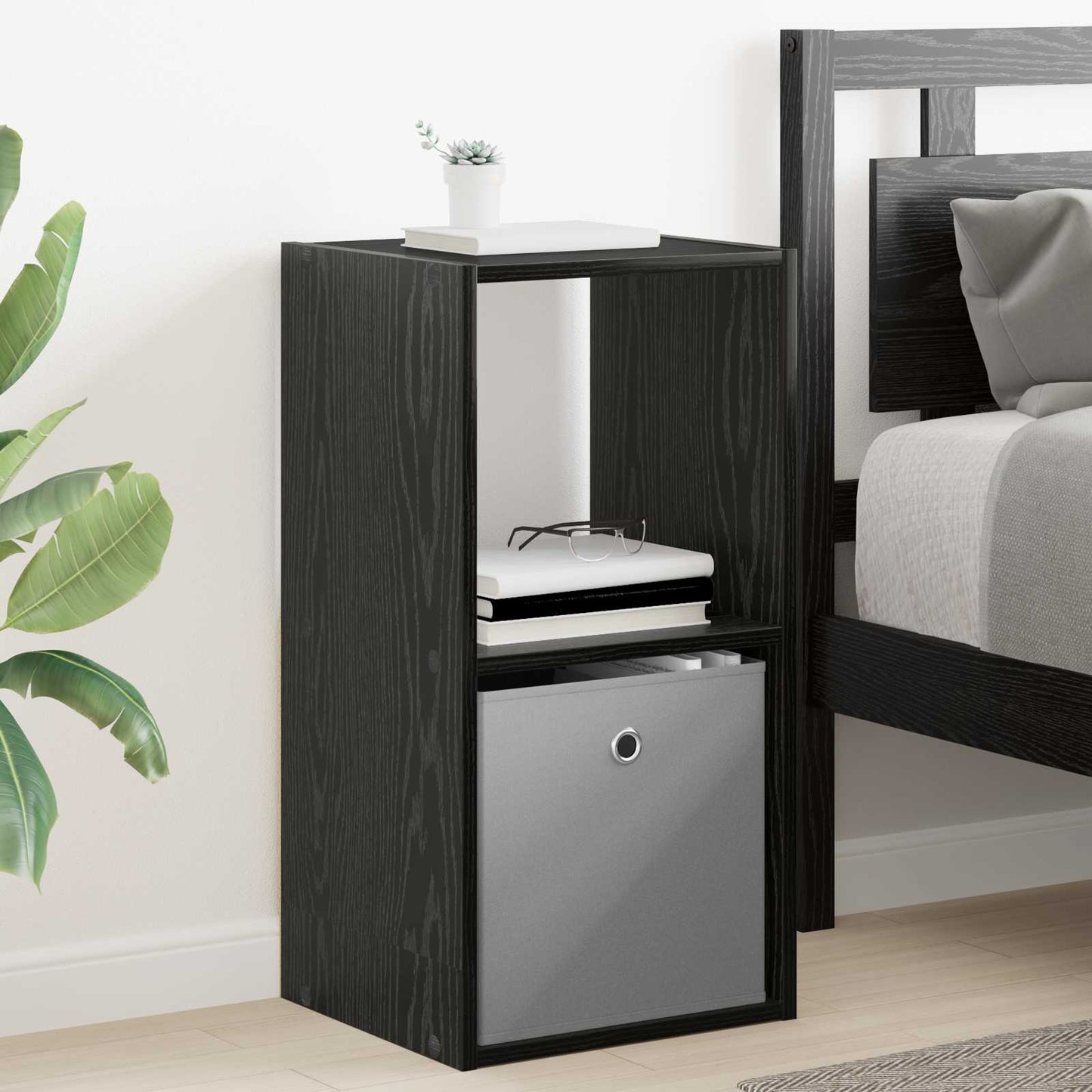 Bedside Table Black Oak 35 x 32 x 68.5 cm Engineered Wood
