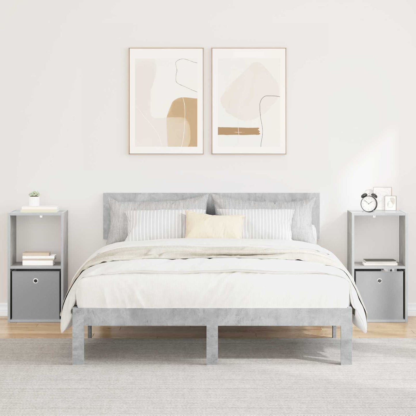 Bedside Table with Drawer 2 pcs Concrete Grey 35 x 32 x 68.5 cm