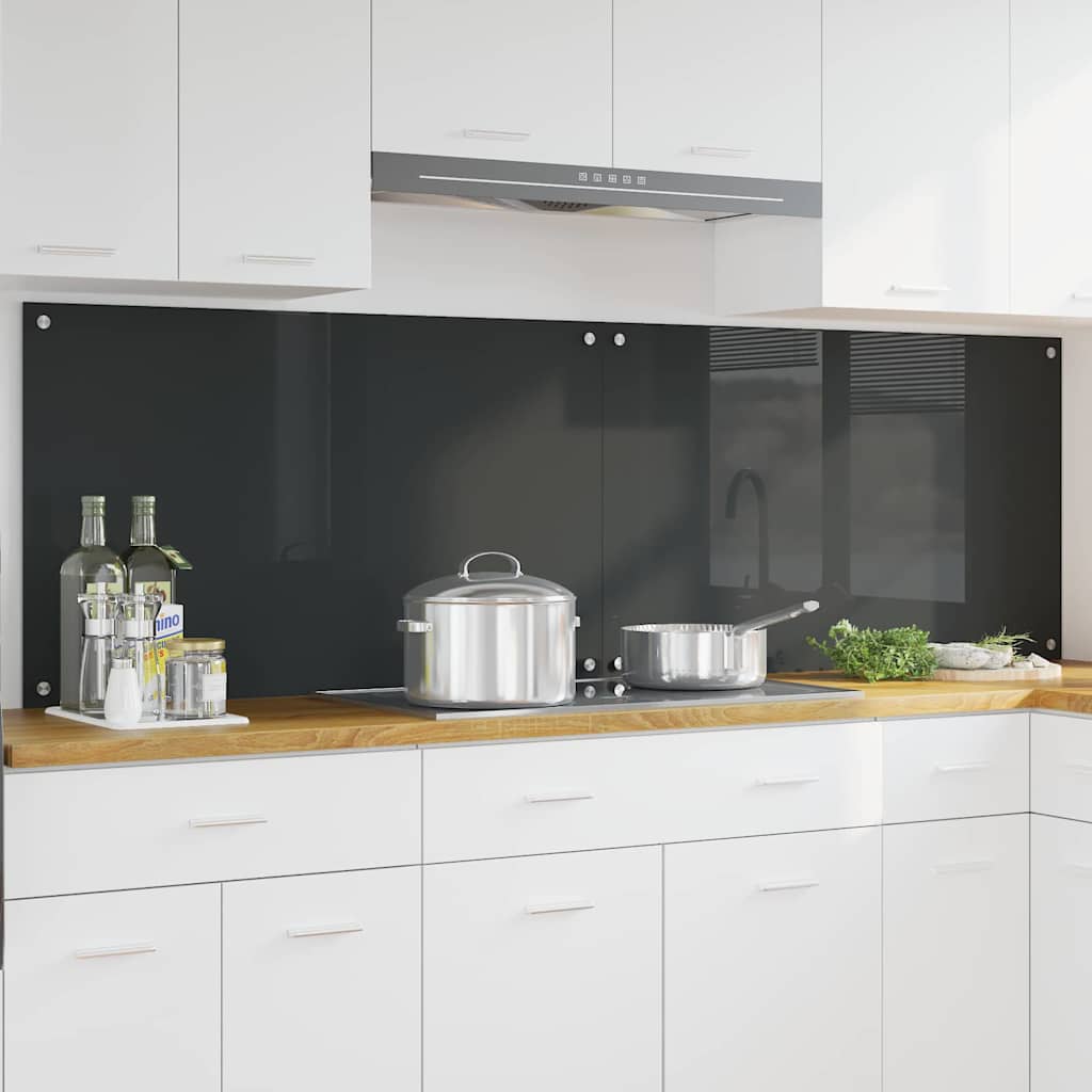 Kitchen Backsplash 2 pcs Dark Grey 100 x 60 cm Tempered Glass