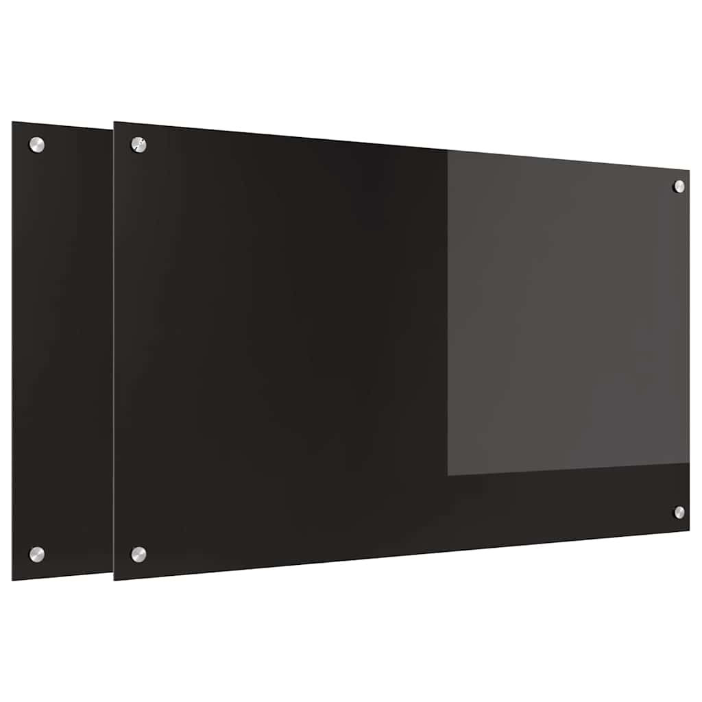 Kitchen Backsplash 2 pcs Black 100 x 60 cm Tempered Glass