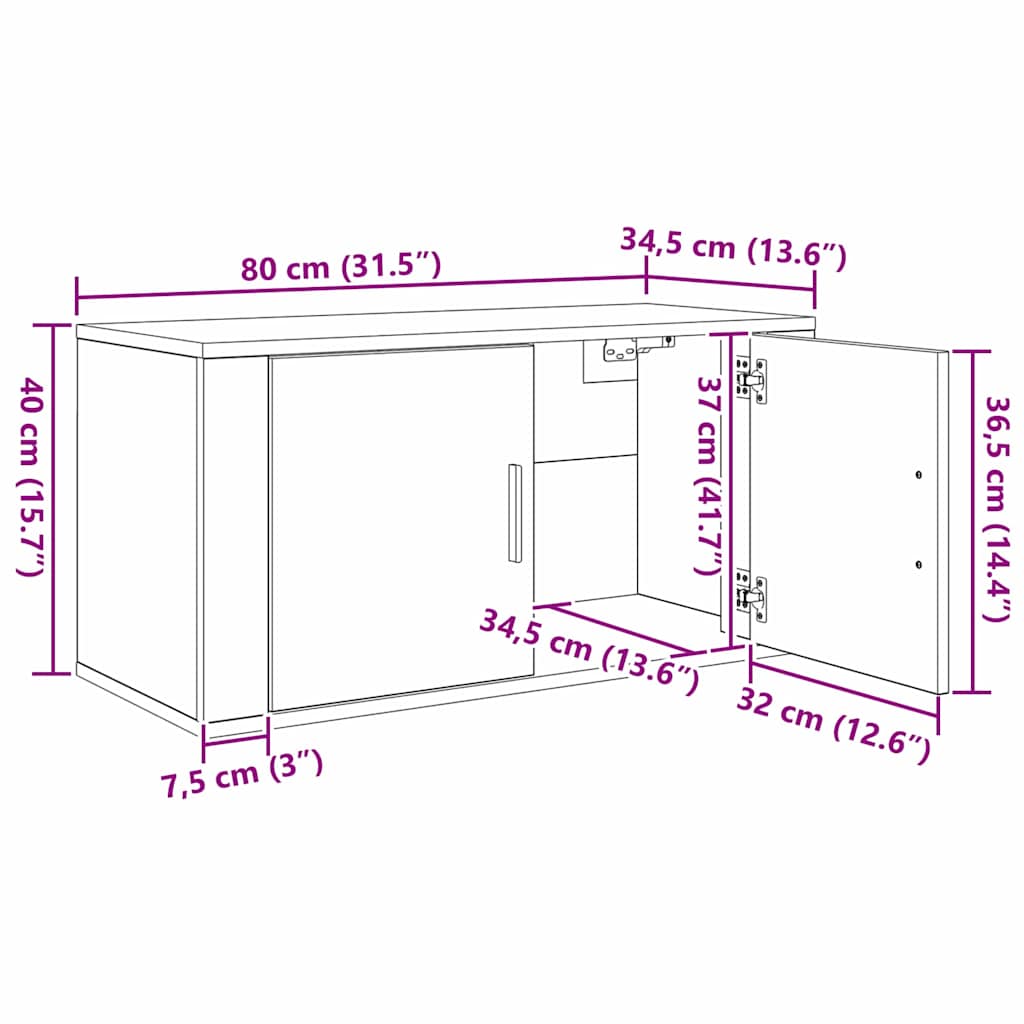 Wall-mounted TV Cabinet Set 3 pcs Black Oak 80 x 34.5 x 40 cm
