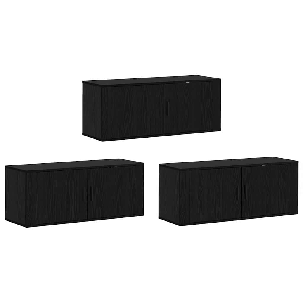 Wall-mounted TV Cabinet Set 3 pcs Black Oak Engineered Wood