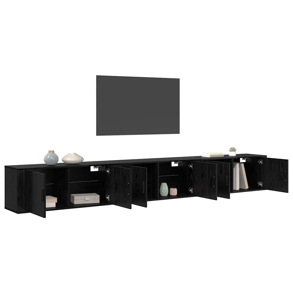 Wall-mounted TV Cabinet Set 3 pcs Black Oak Engineered Wood