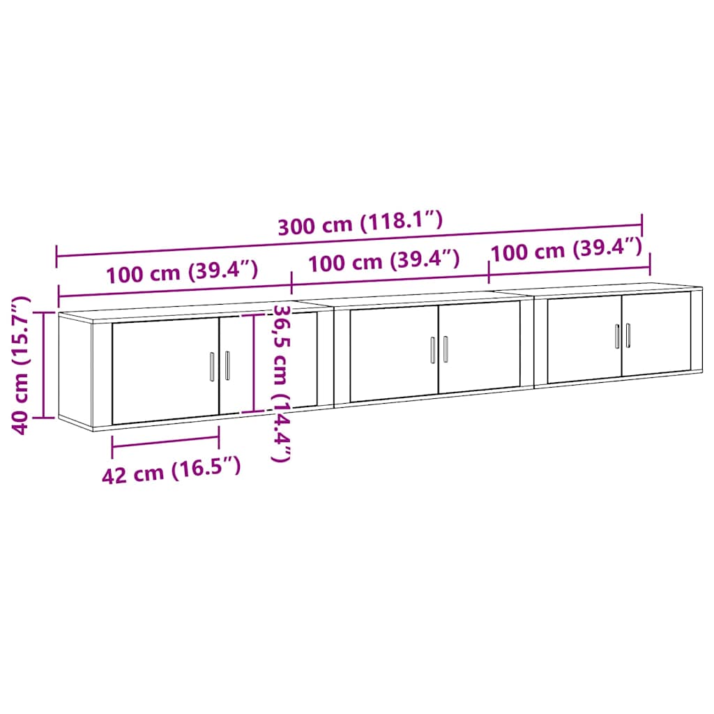 Wall-mounted TV Cabinet Set 3 pcs Black Oak Engineered Wood