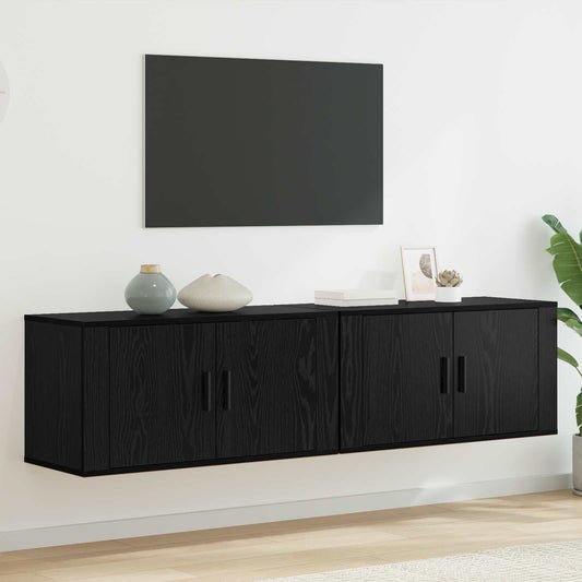 Wall-mounted TV Cabinet Set 2 pcs Black Oak 80 x 34.5 x 40 cm