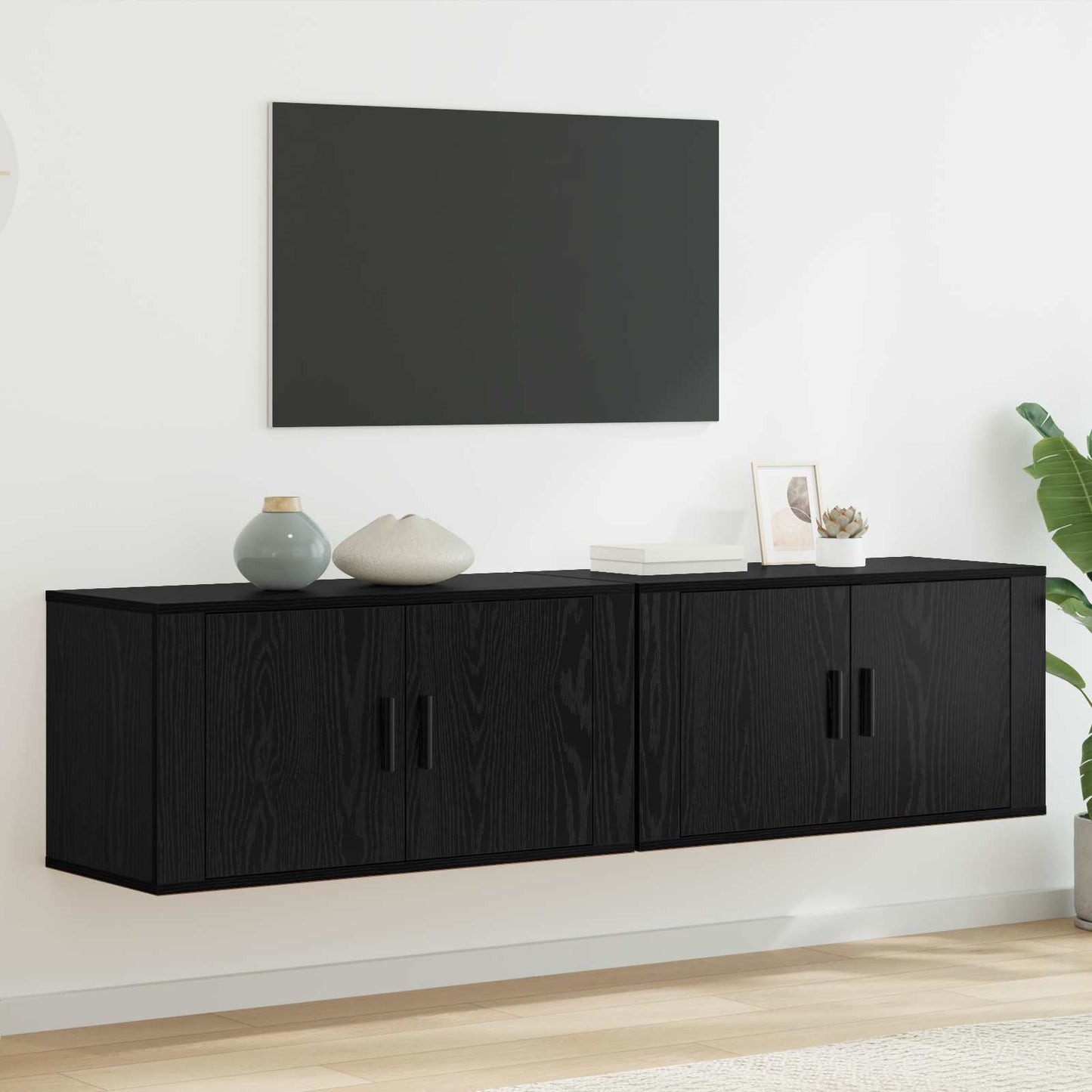 Wall-mounted TV Cabinet Set 2 pcs Black Oak Engineered Wood
