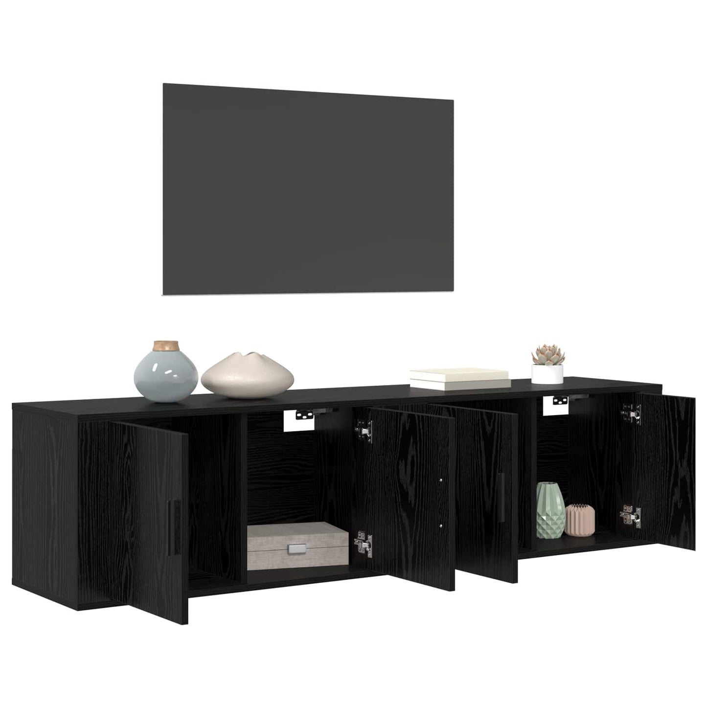 Wall-mounted TV Cabinet Set 2 pcs Black Oak Engineered Wood