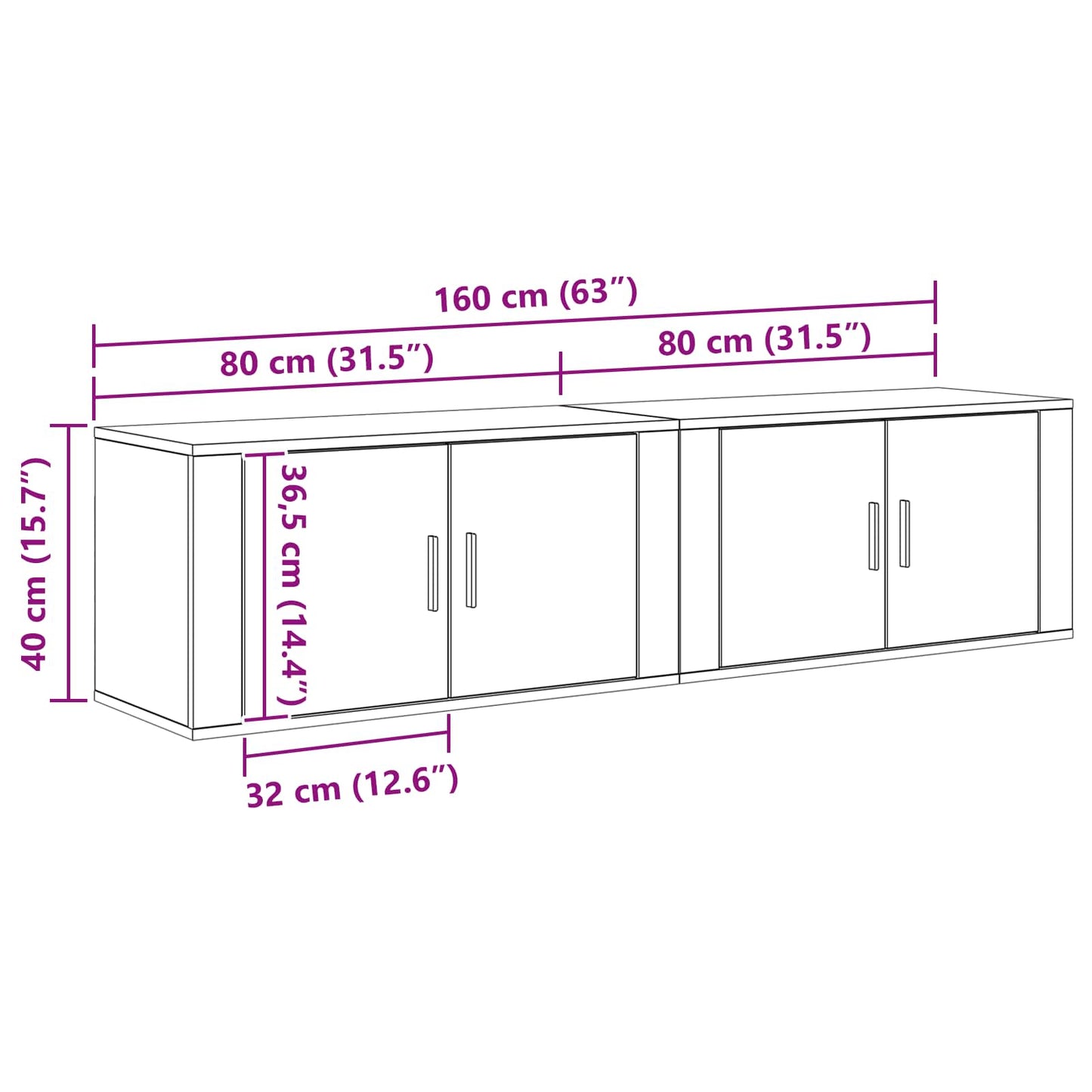 Wall-mounted TV Cabinet Set 2 pcs Black Oak Engineered Wood
