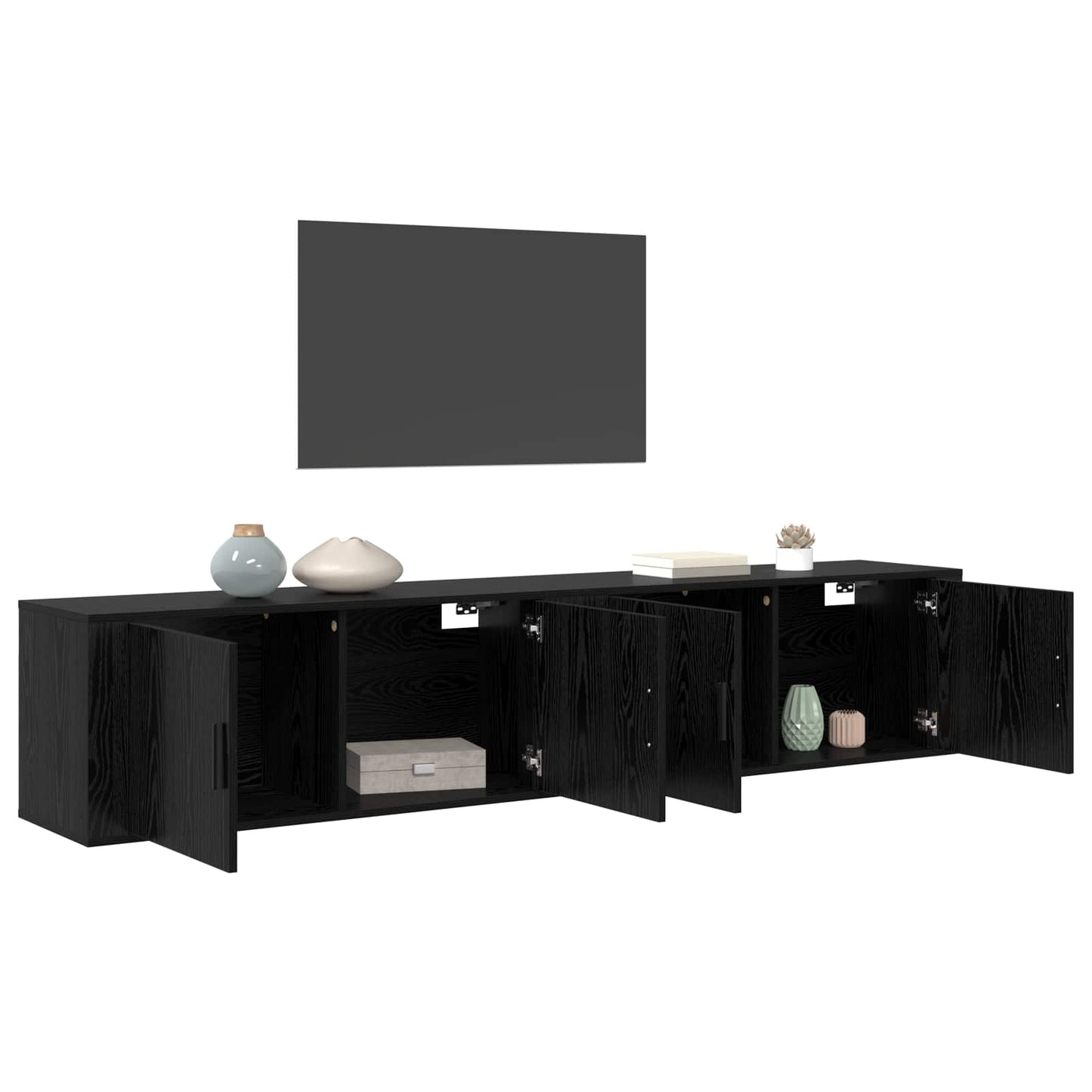 Wall-mounted TV Cabinet Set 2 pcs Black Oak Engineered Wood
