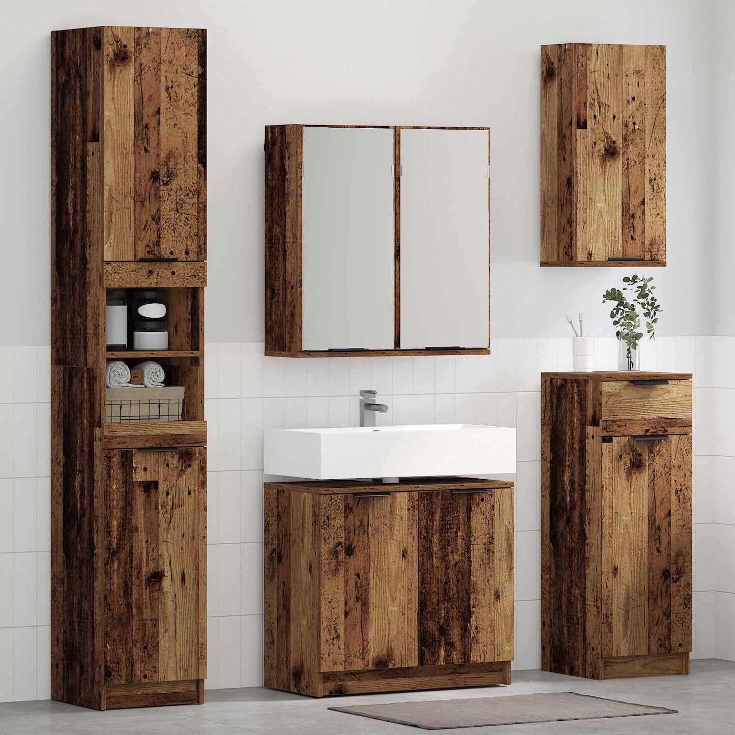 Bathroom Furniture Set with Door 5 pcs Old Wood Engineered Wood