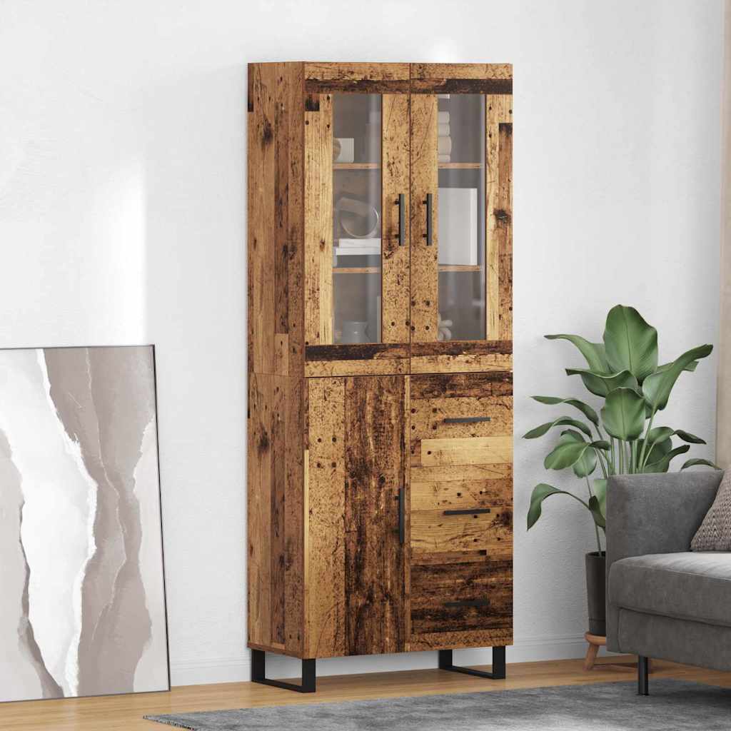 Highboard with Drawer 2 pcs Old Wood Engineered Wood and Glass