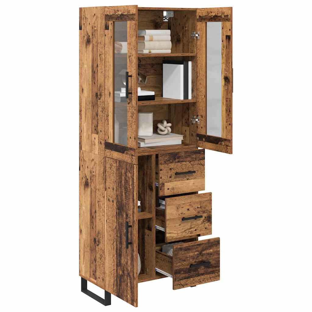 Highboard with Drawer 2 pcs Old Wood Engineered Wood and Glass