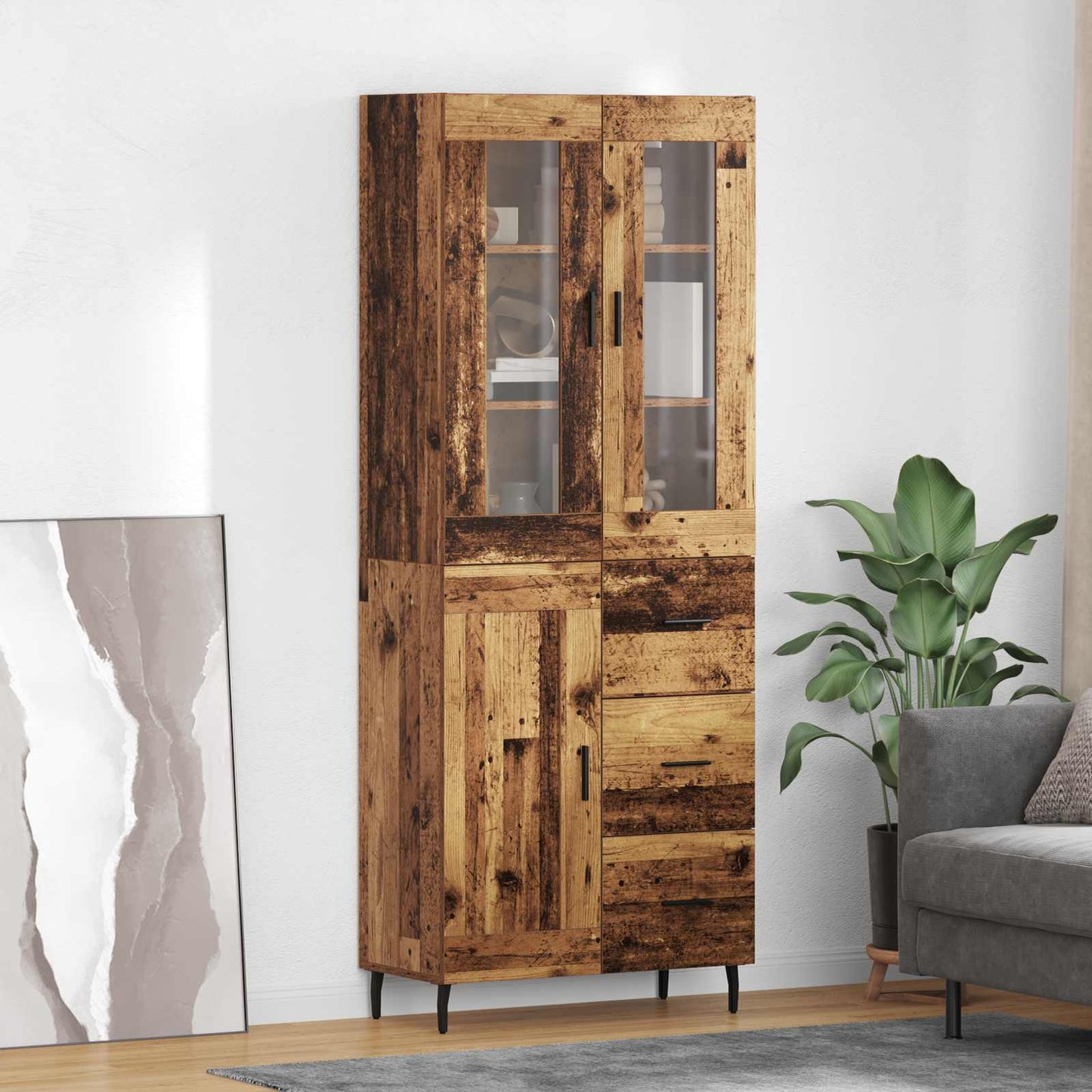 Highboard with Drawer 2 pcs Old Wood Engineered Wood