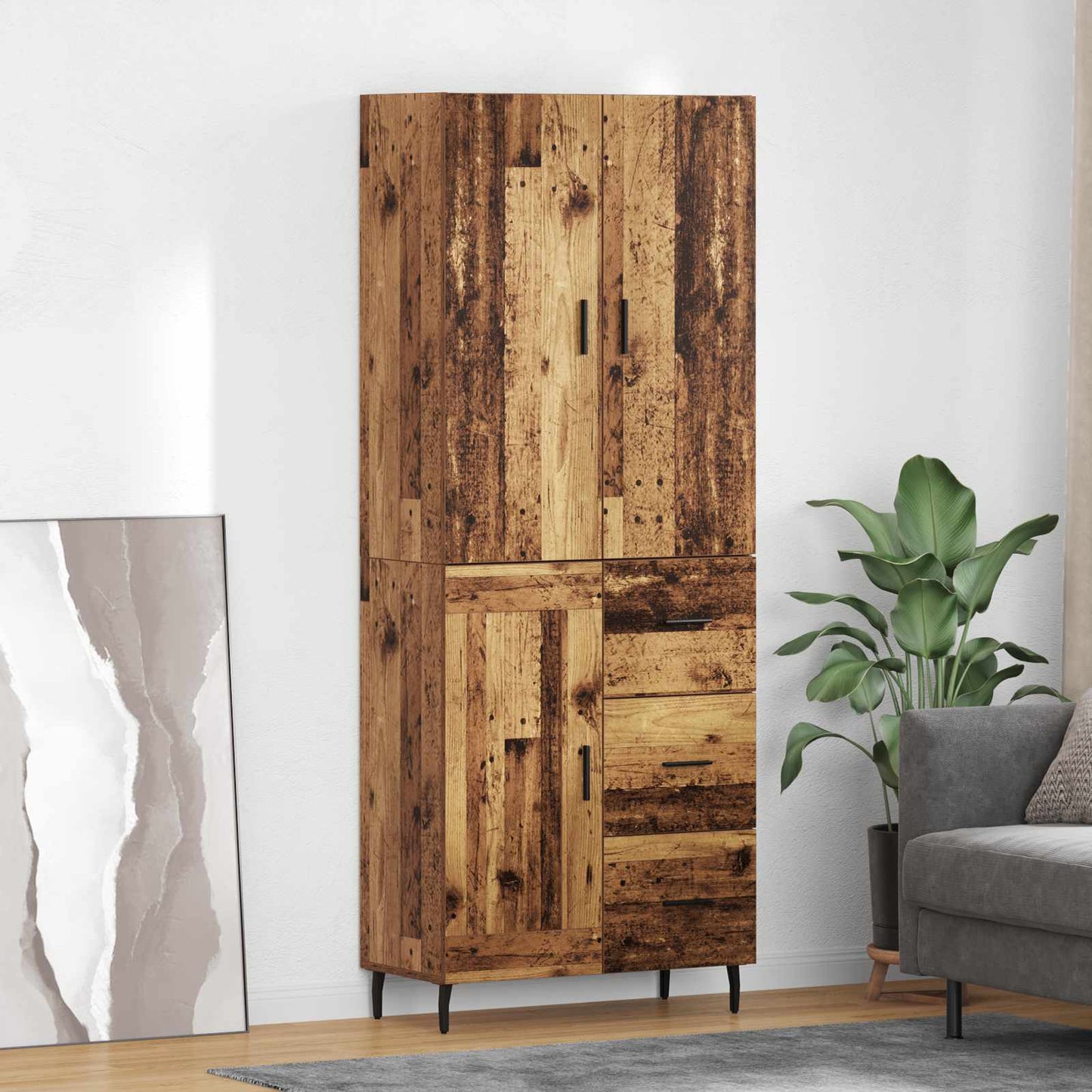 Highboard with Drawer 2 pcs Old Wood Engineered Wood and Glass