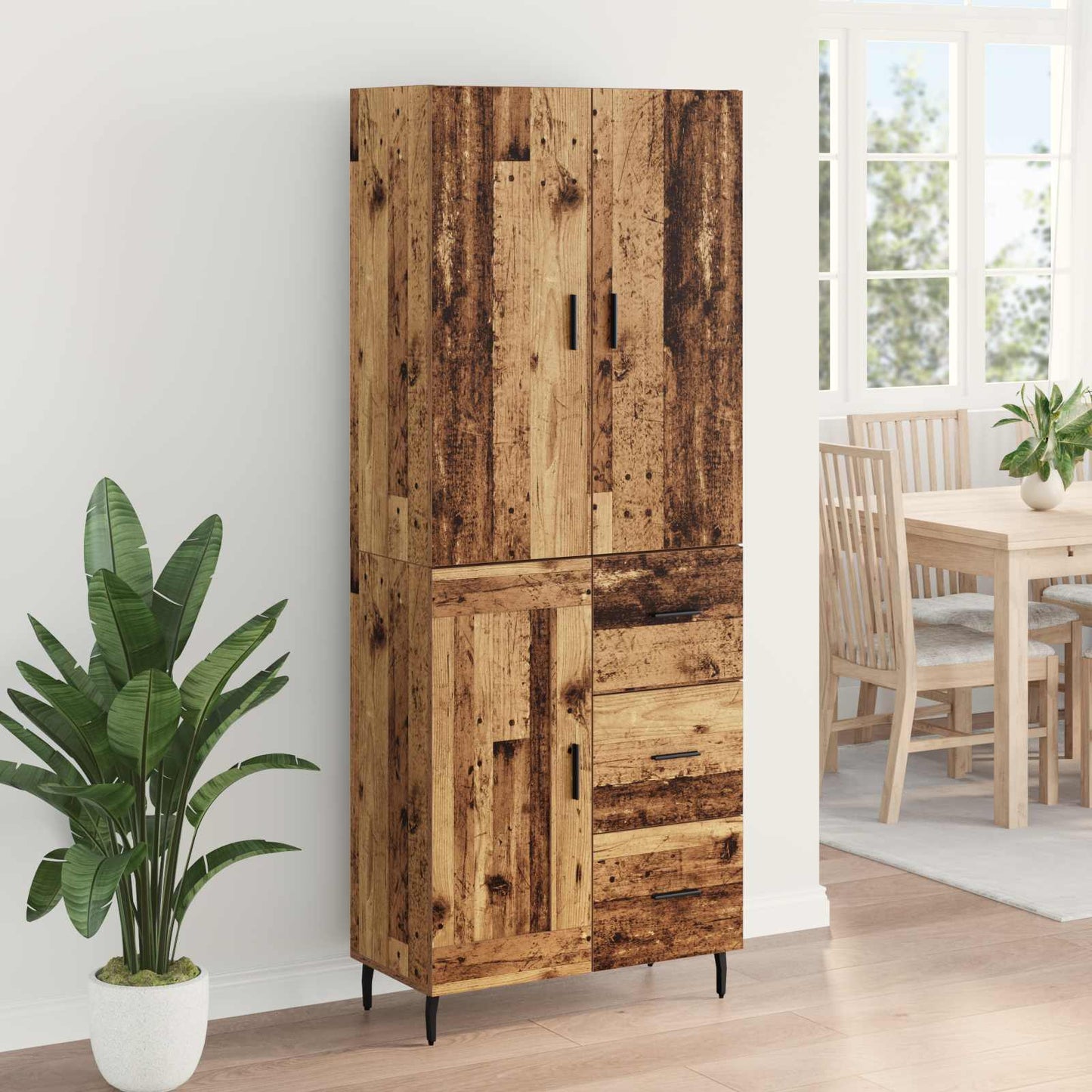 Highboard with Drawer 2 pcs Old Wood Engineered Wood and Glass
