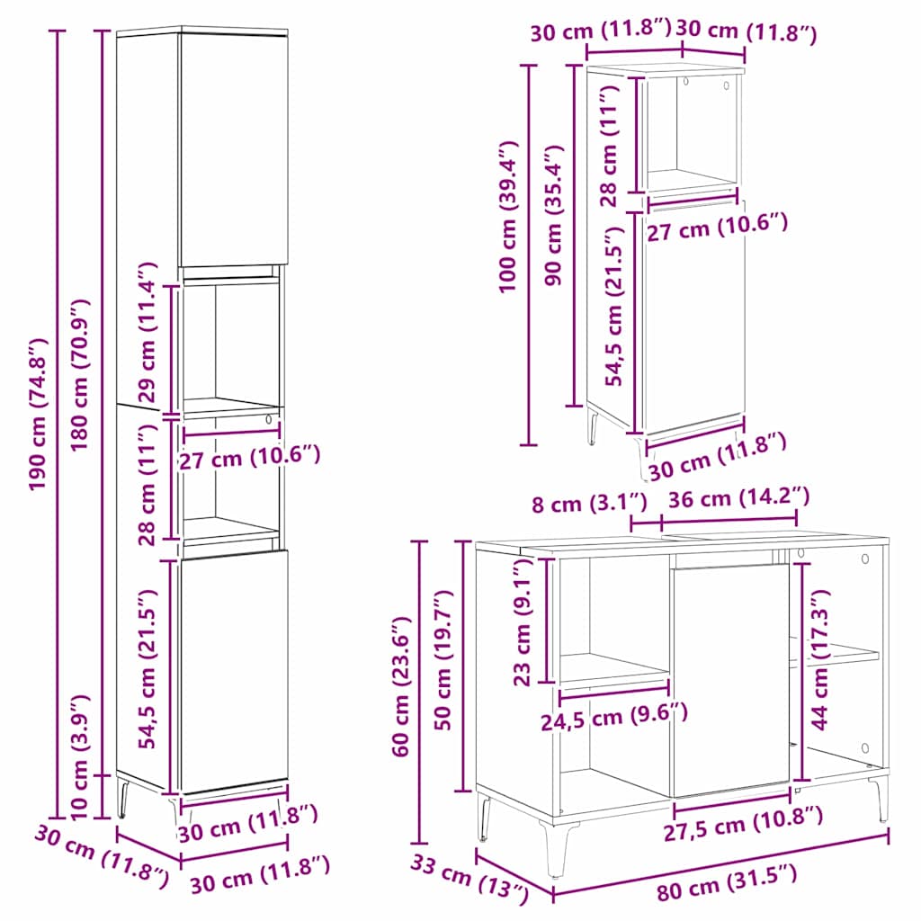 Bathroom Furniture Set with Door 3 pcs Old wood Engineered wood