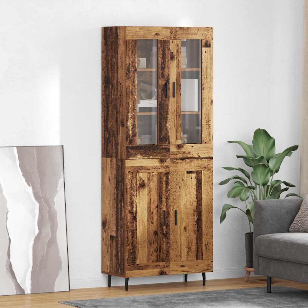 Highboard 2 pcs Old Wood Engineered Wood and Glass