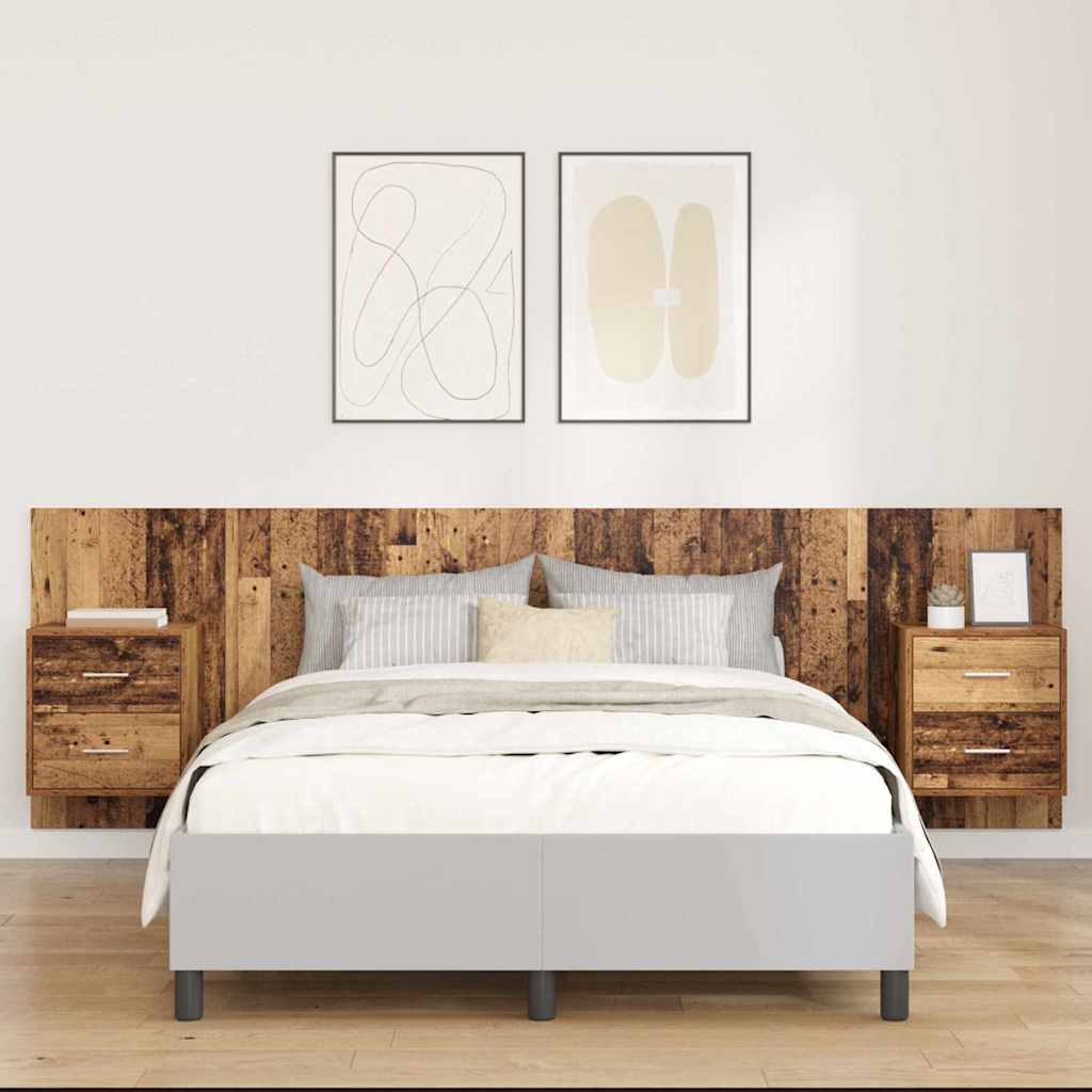 Headboard with Cabinet 3 pcs Old Wood Engineered Wood