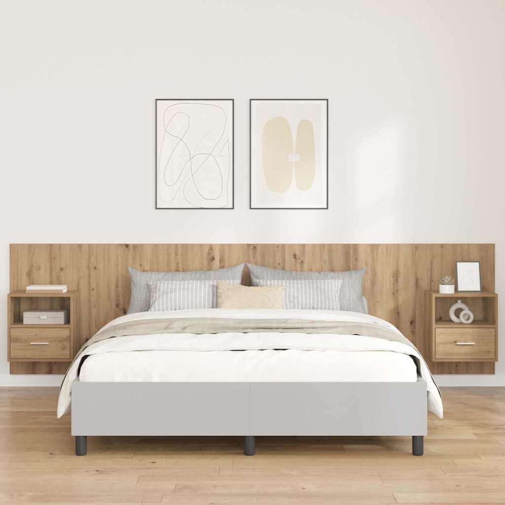 Headboard with Cabinet 3 pcs Artisan Oak Engineered Wood