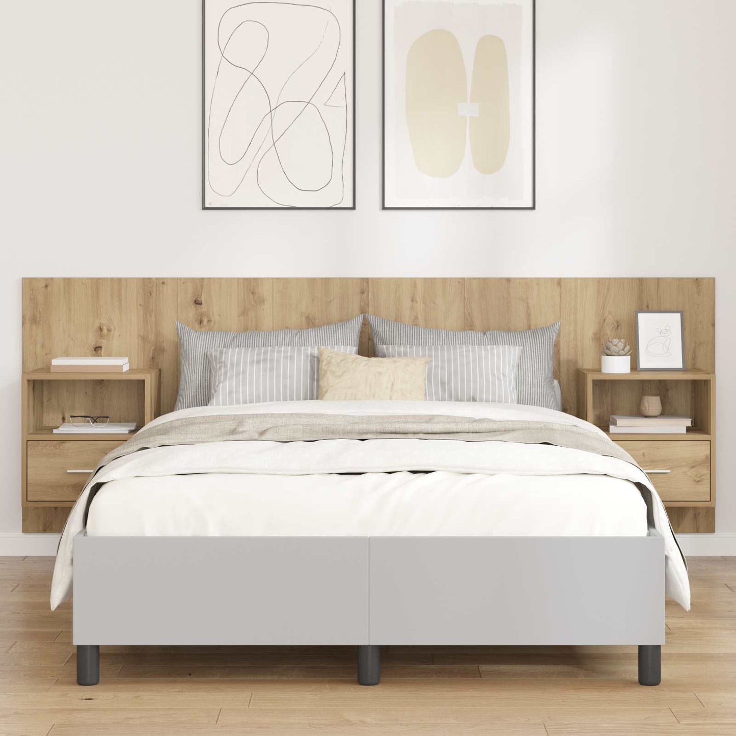 Headboard with Cabinet 3 pcs Artisan Oak Engineered Wood