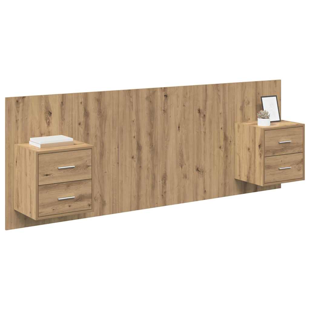 Headboard with Cabinet 3 pcs Artisan Oak Engineered Wood