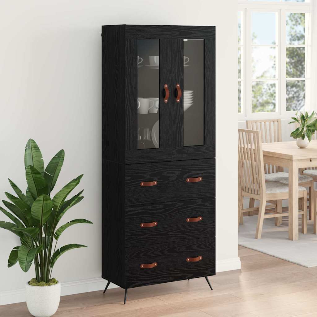 Highboard Cabinet with Shelf 2 pcs Black Oak Engineered Wood