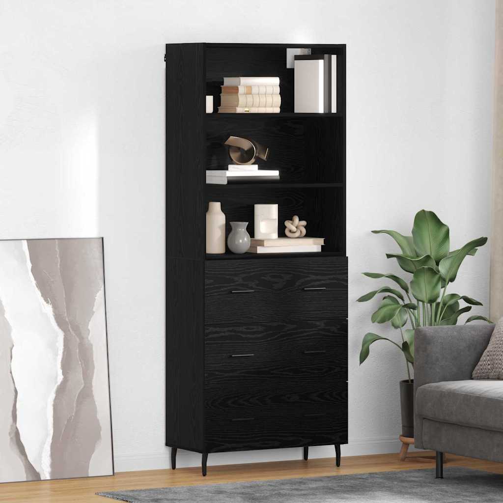 Highboard with Drawer Black Oak 69.5 x 34 x 180 cm