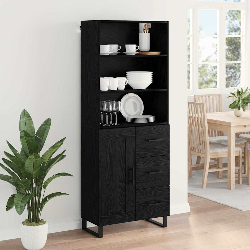 Highboard with Drawer 2 pcs Black Oak Engineered Wood