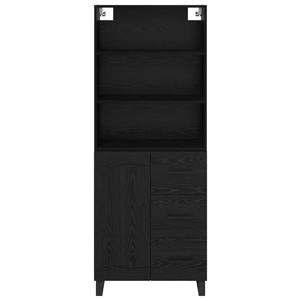 Highboard with Drawer 2 pcs Black Oak Engineered Wood