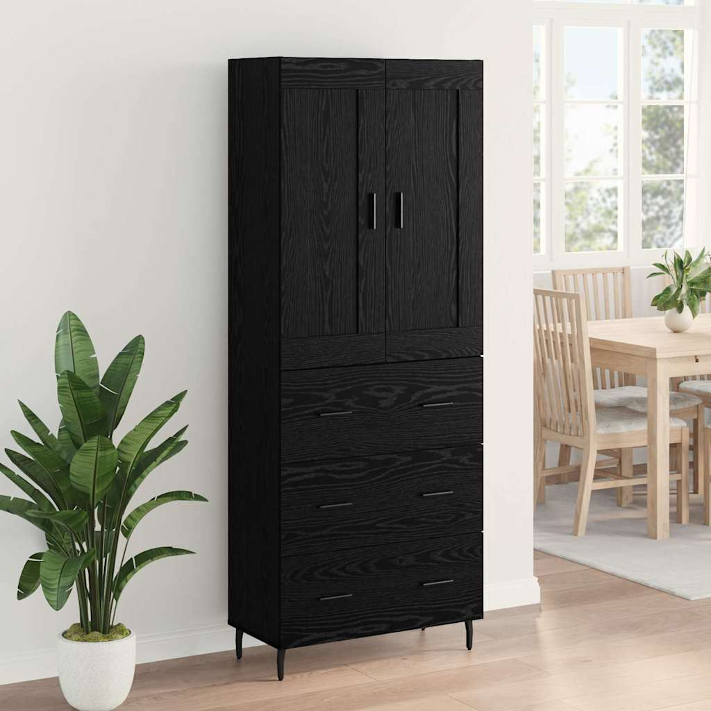 Highboard with Drawer 2 pcs Black Oak Engineered Wood